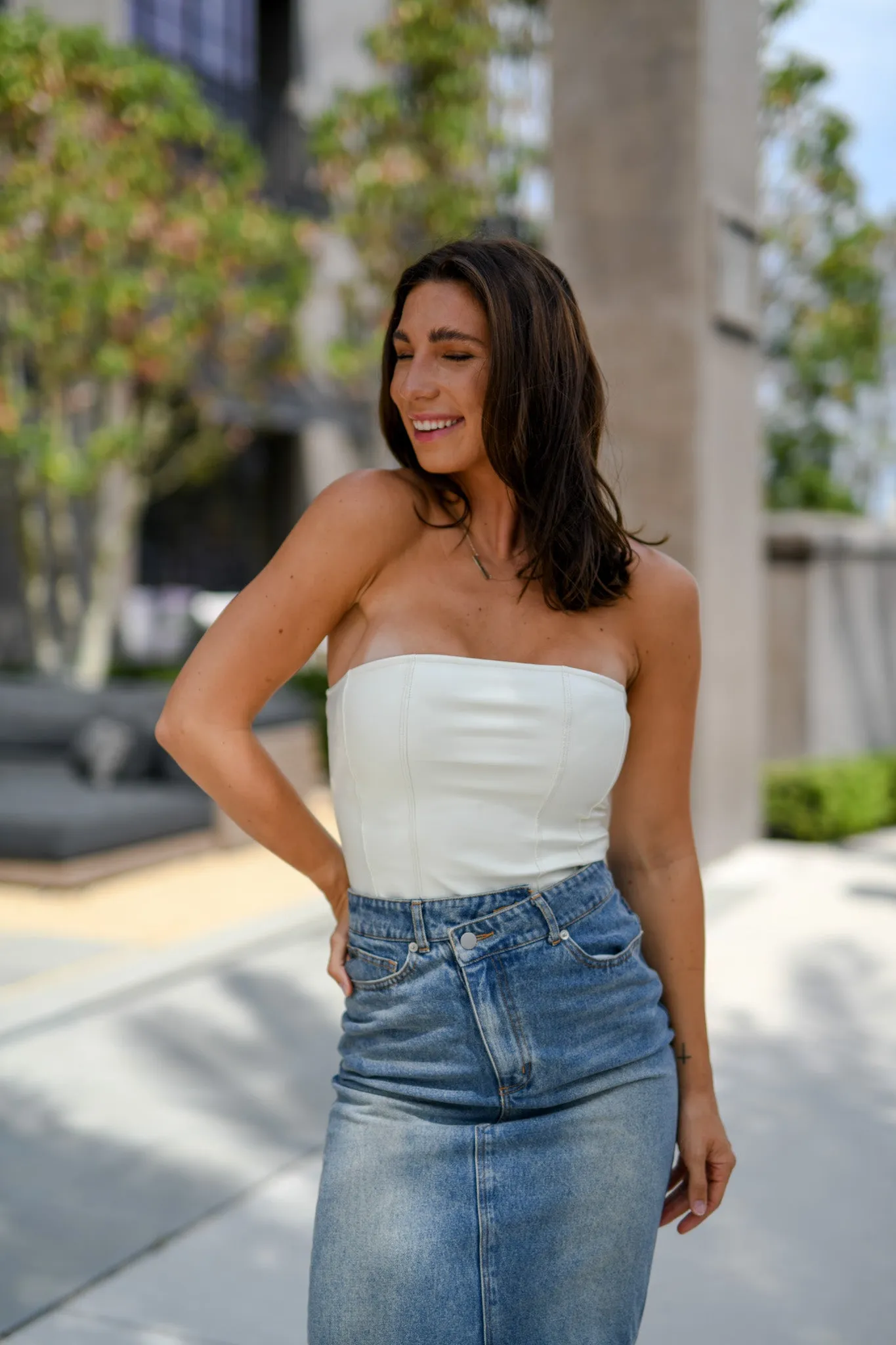 Faux Leather Bodysuit - White