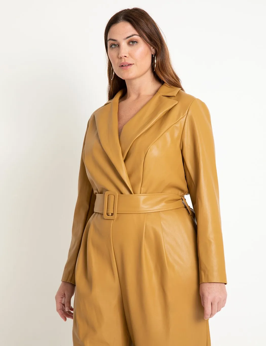 Faux Leather Jumpsuit in Dijon
