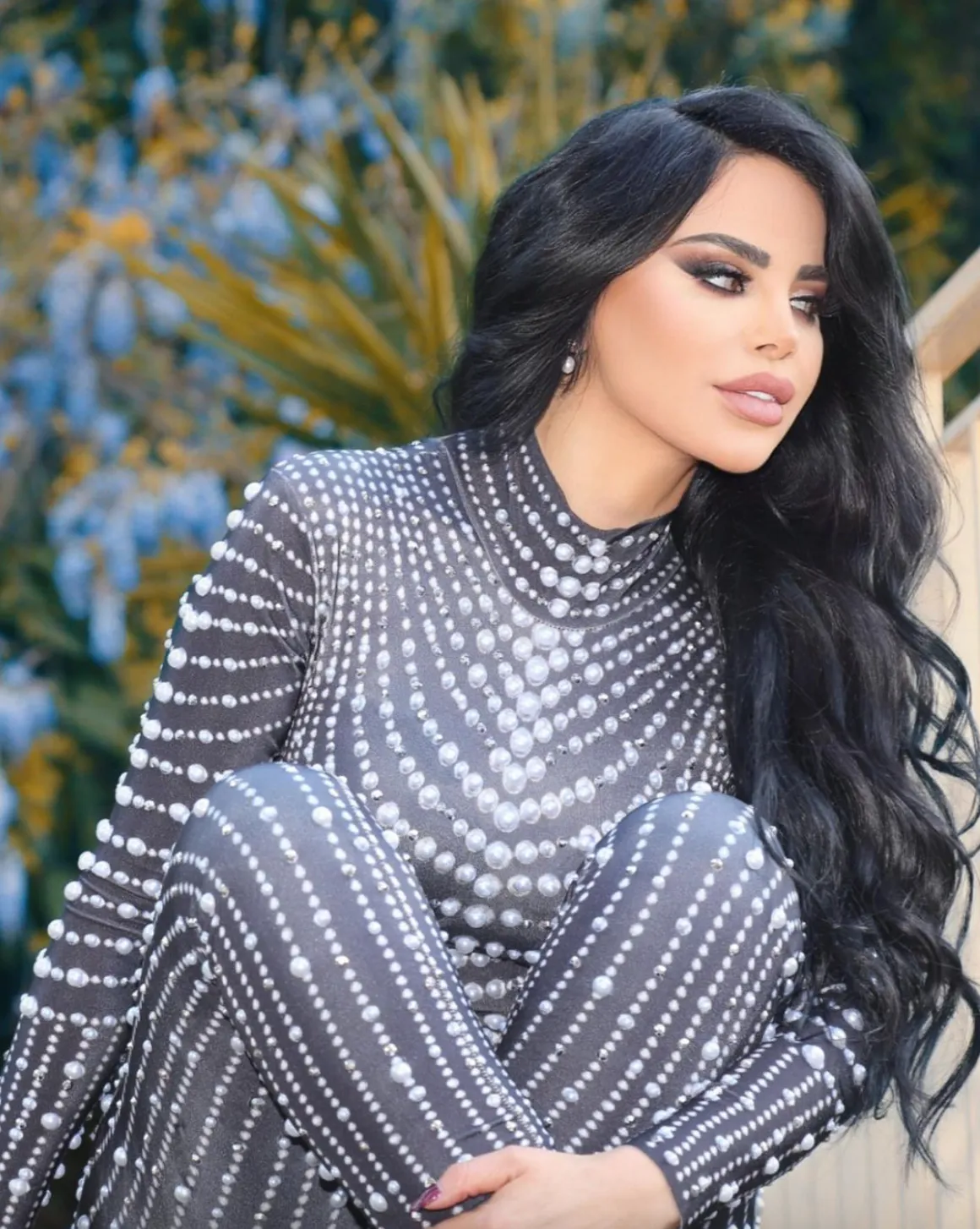 Festival Outfit Mirror Jumpsuit Party Outfit Rhinestone Pearls Bodysuit Costume