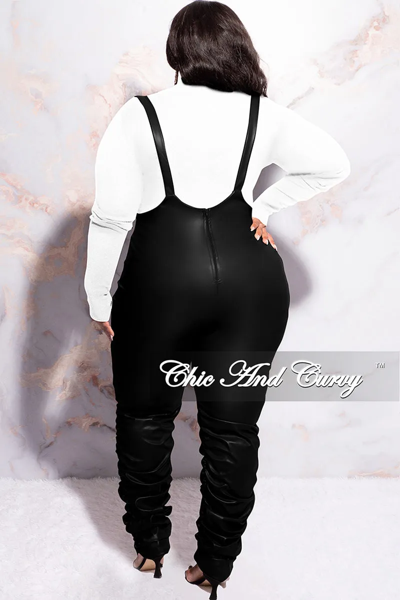 Final Sale Plus Size Vegan Leather Overalls (Only) Jumpsuit with Ruched Legs in Black