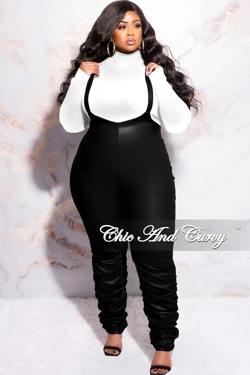 Final Sale Plus Size Vegan Leather Overalls (Only) Jumpsuit with Ruched Legs in Black