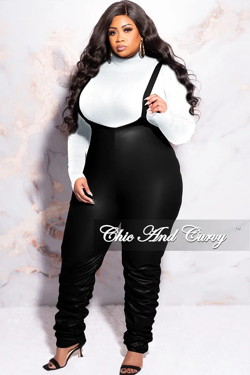 Final Sale Plus Size Vegan Leather Overalls (Only) Jumpsuit with Ruched Legs in Black