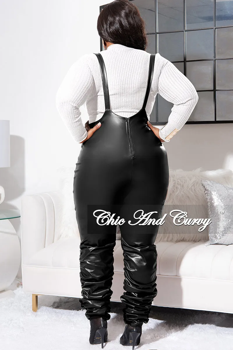 Final Sale Plus Size Vegan Leather Overalls (Only) Jumpsuit with Ruched Legs in Black