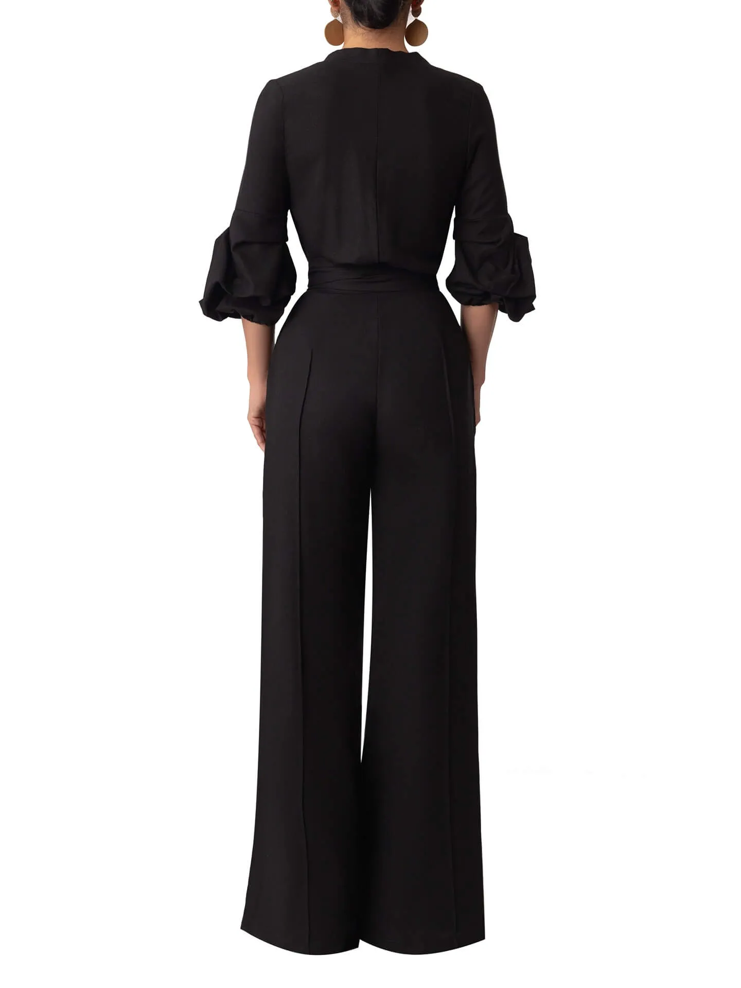 “Fẹlá” Button-Down Black Belted Linen Jumpsuit