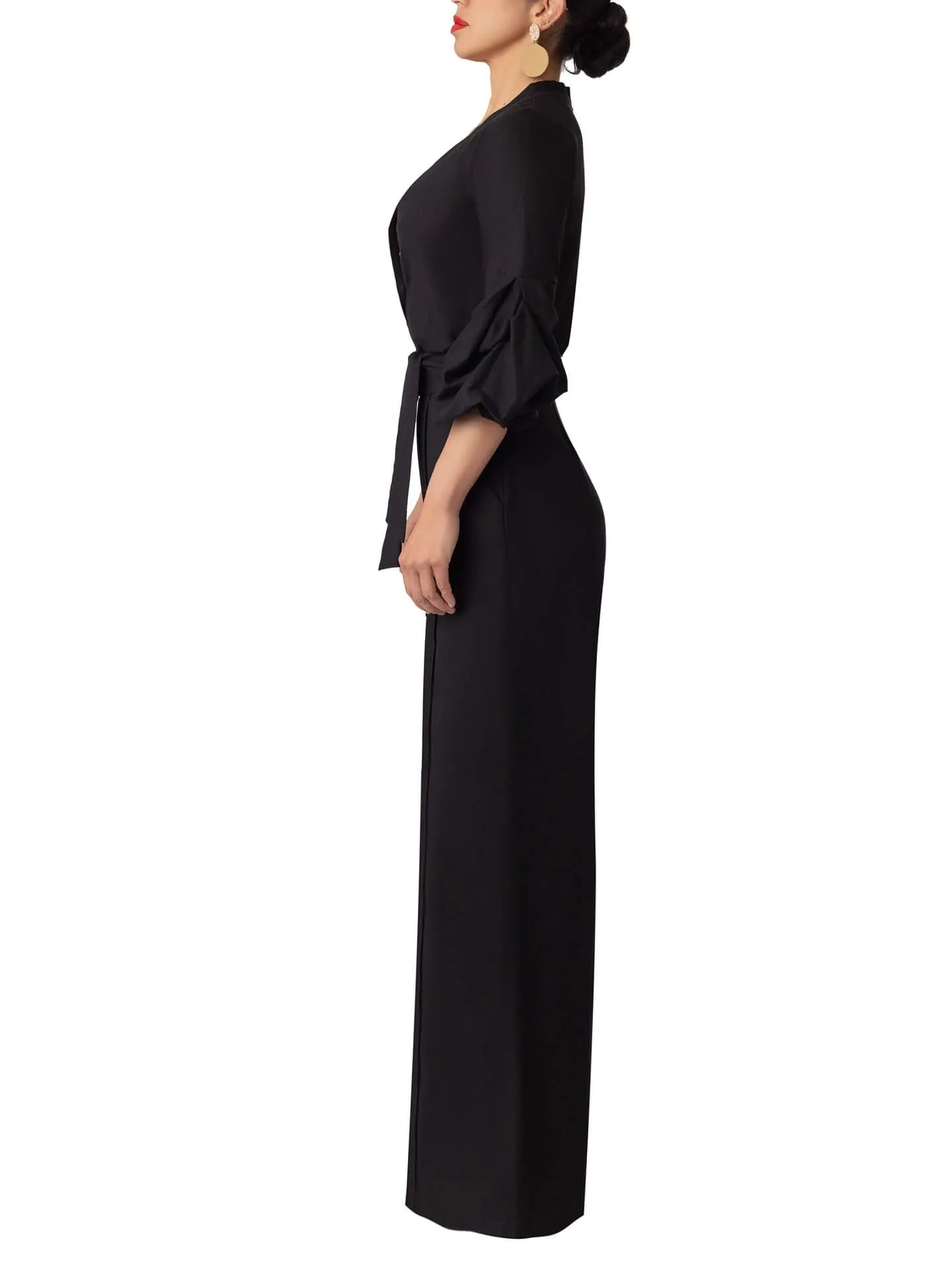 “Fẹlá” Button-Down Black Belted Linen Jumpsuit
