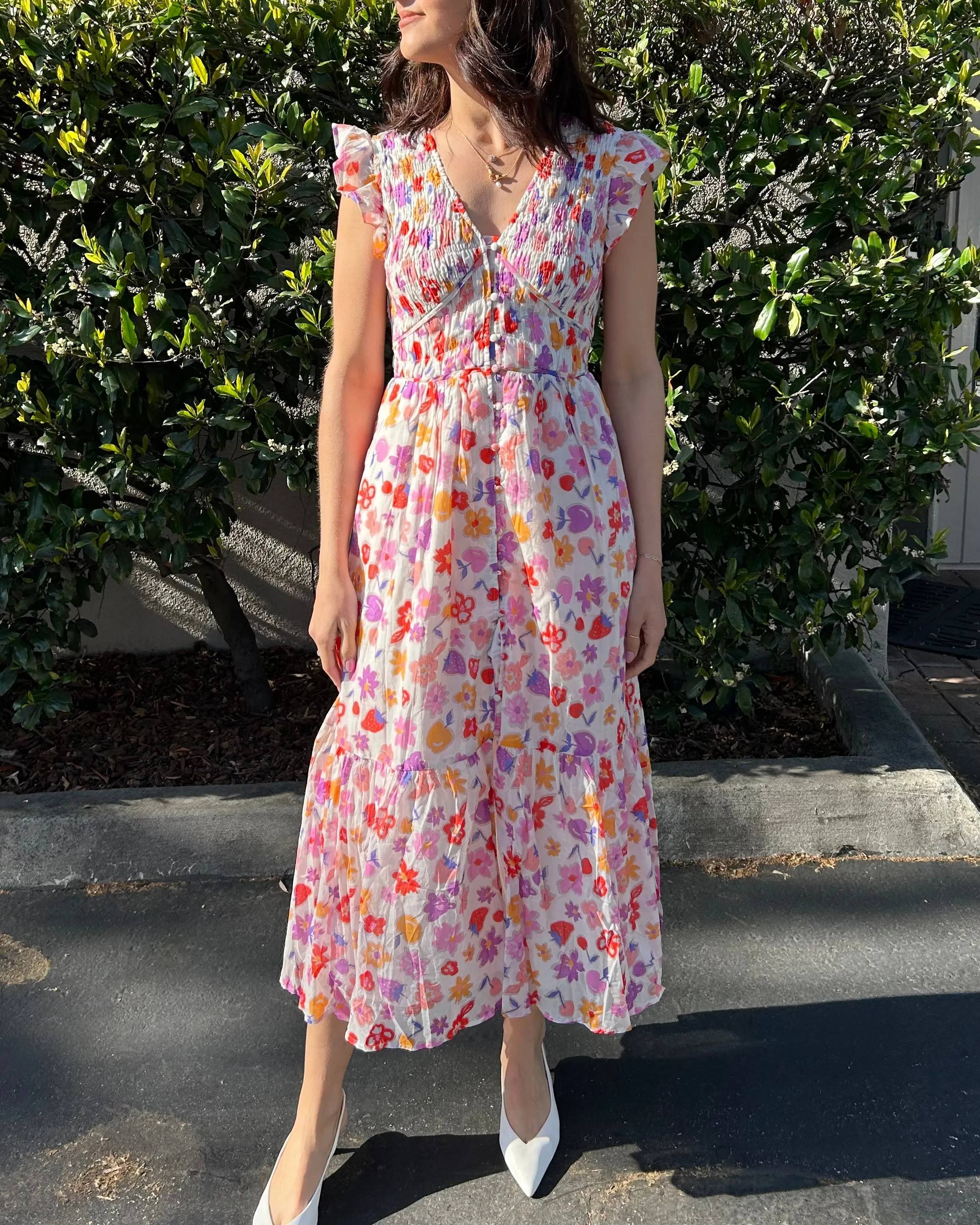 Floral Midi Dress -White/Multi