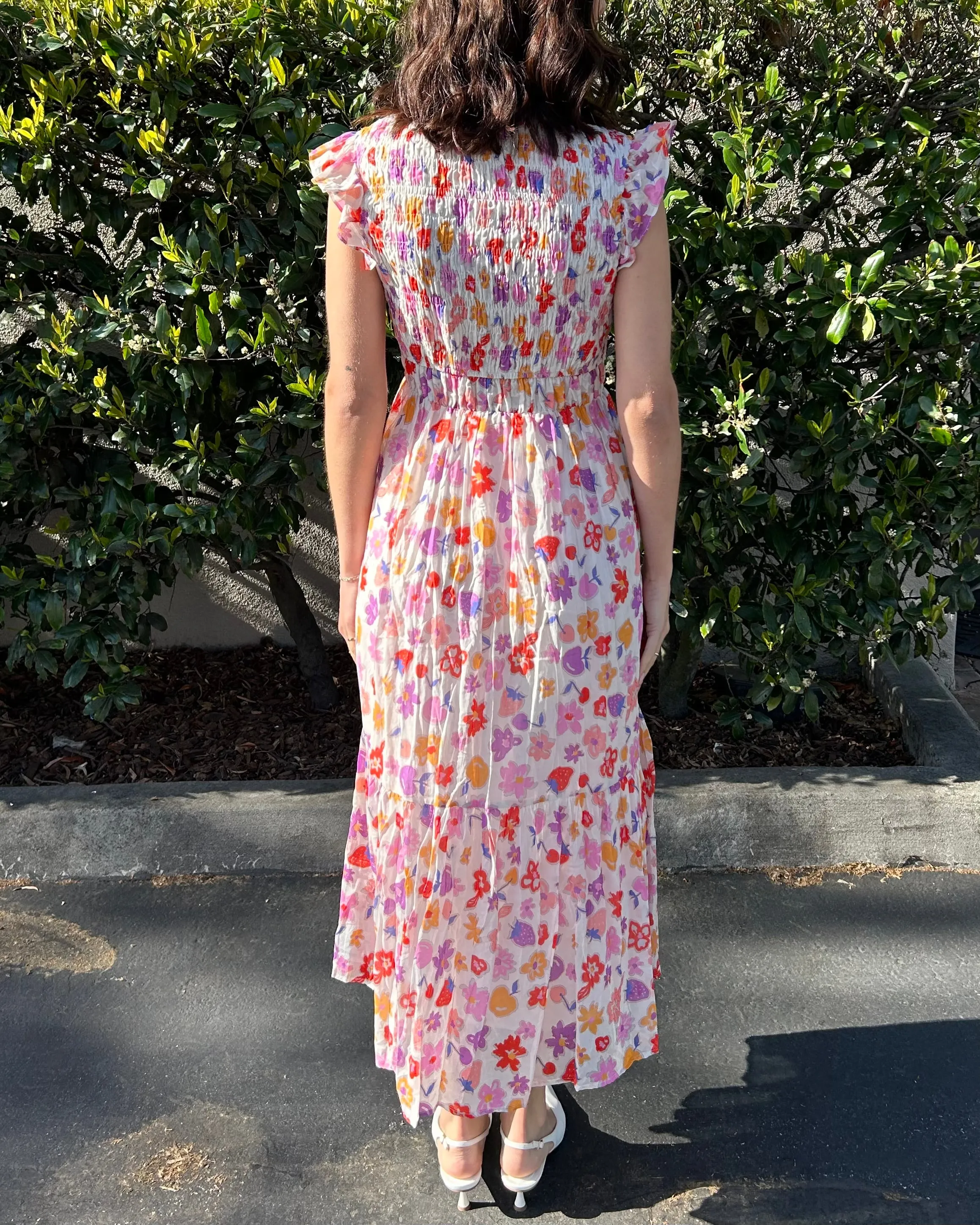 Floral Midi Dress -White/Multi