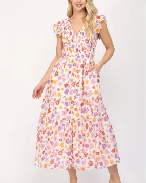 Floral Midi Dress -White/Multi