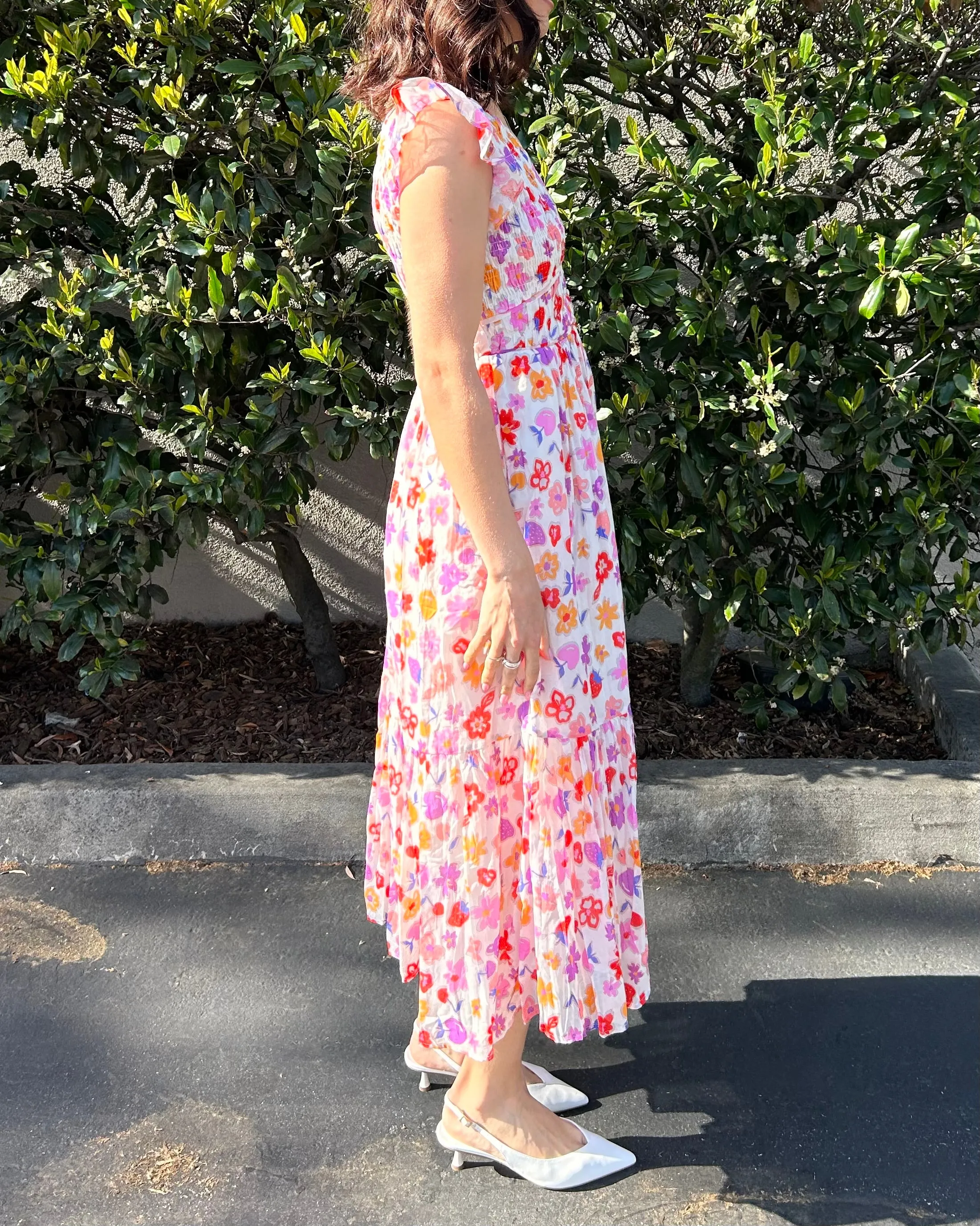 Floral Midi Dress -White/Multi