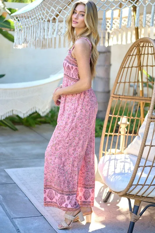 FLORAL SMOCKED DETAIL WITH RUFFLE JUMPSUIT