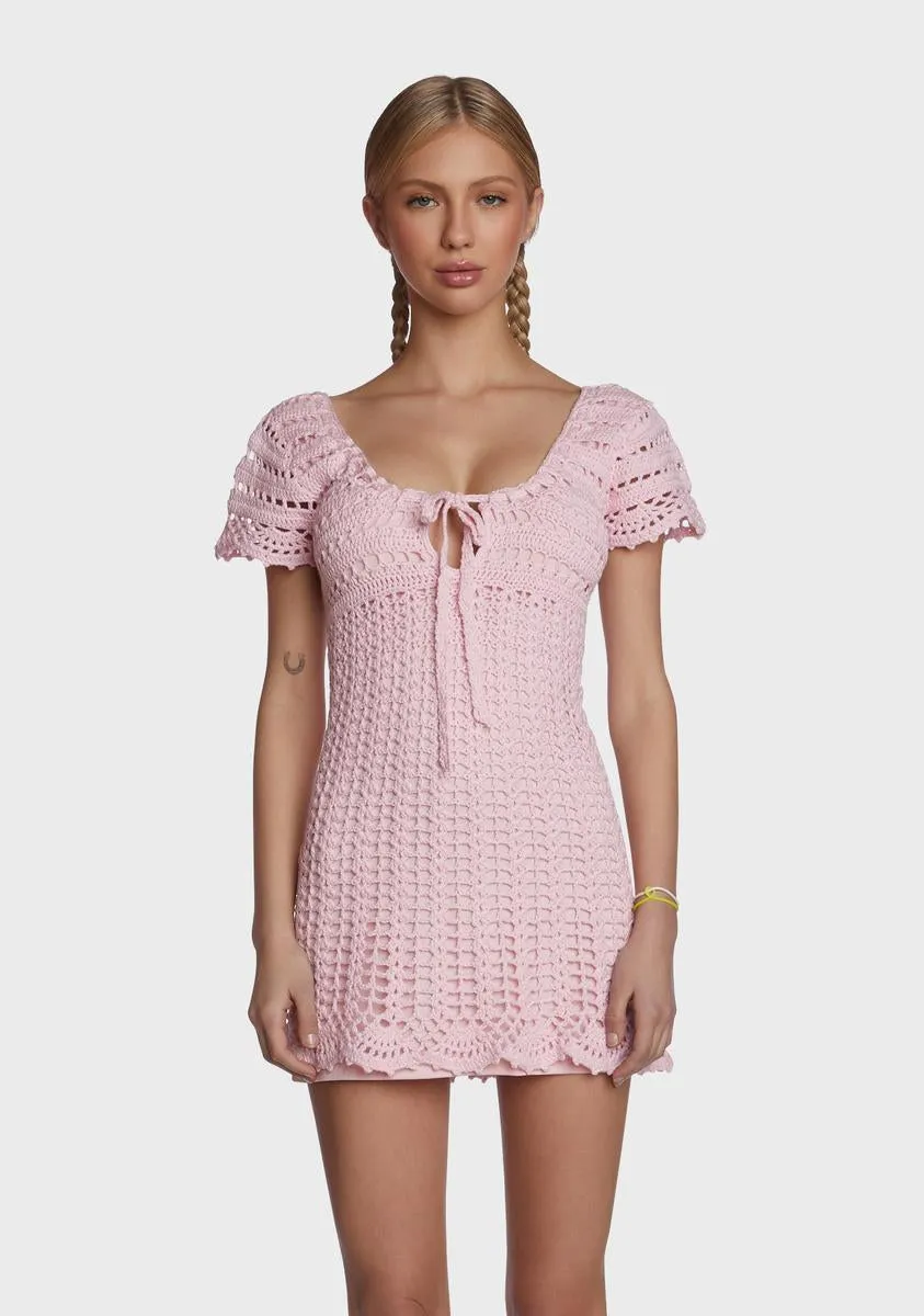 Found My Happy Crochet Dress - Pink
