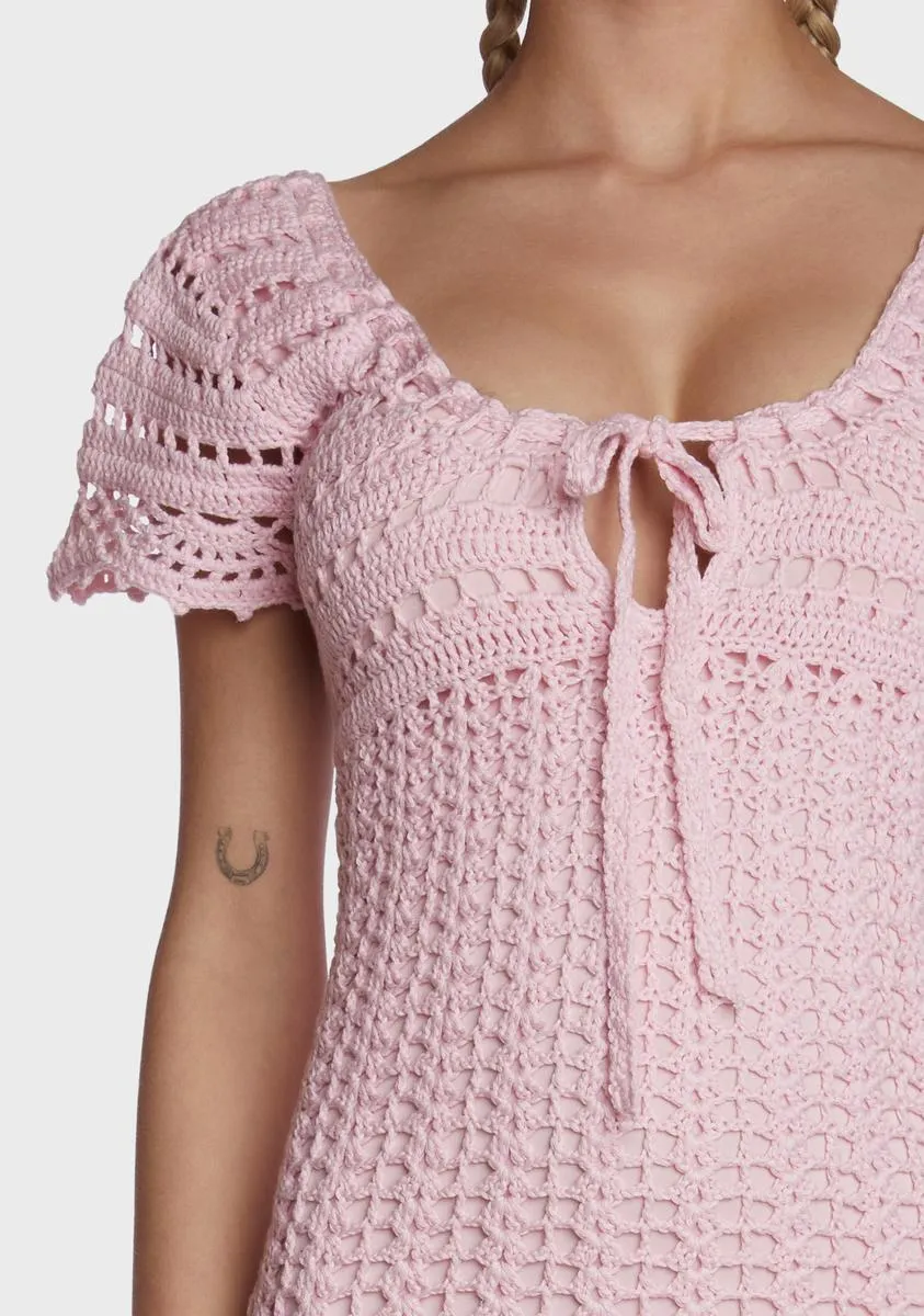 Found My Happy Crochet Dress - Pink