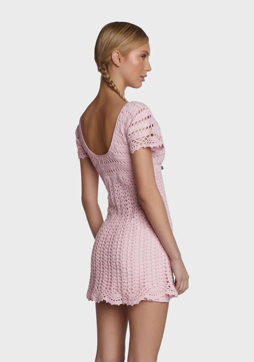Found My Happy Crochet Dress - Pink