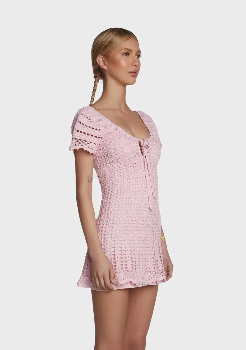 Found My Happy Crochet Dress - Pink