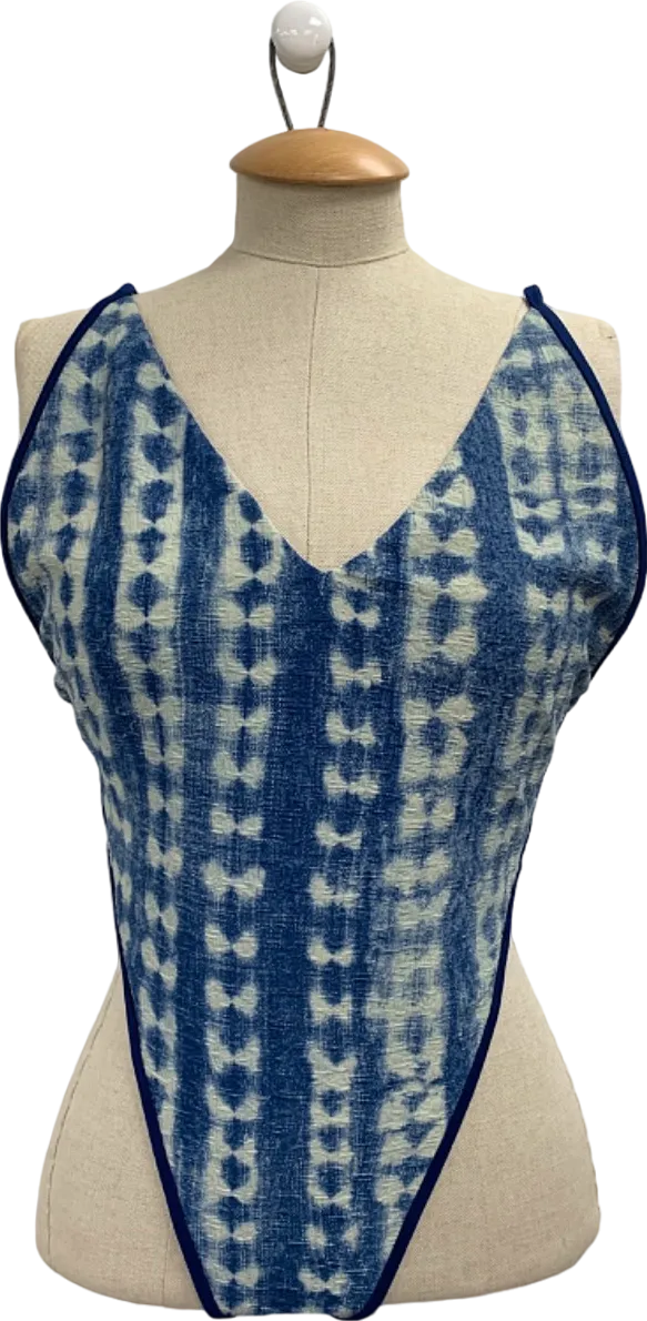 Free People Blue and White Amber One-Piece Swimsuit UK XL