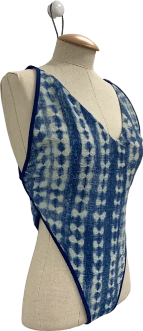 Free People Blue and White Amber One-Piece Swimsuit UK XL