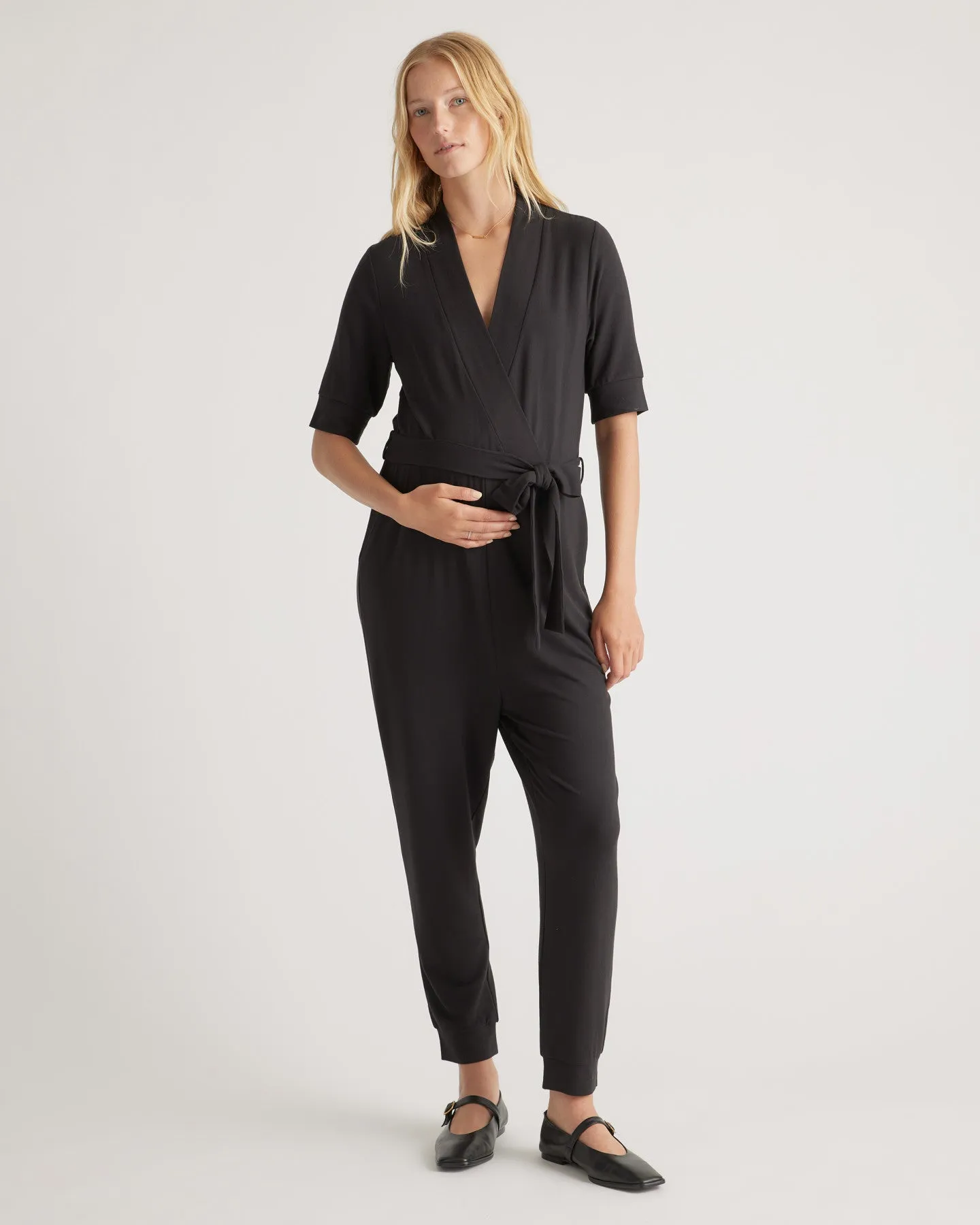 French Terry Modal Maternity & Nursing Wrap Jumpsuit