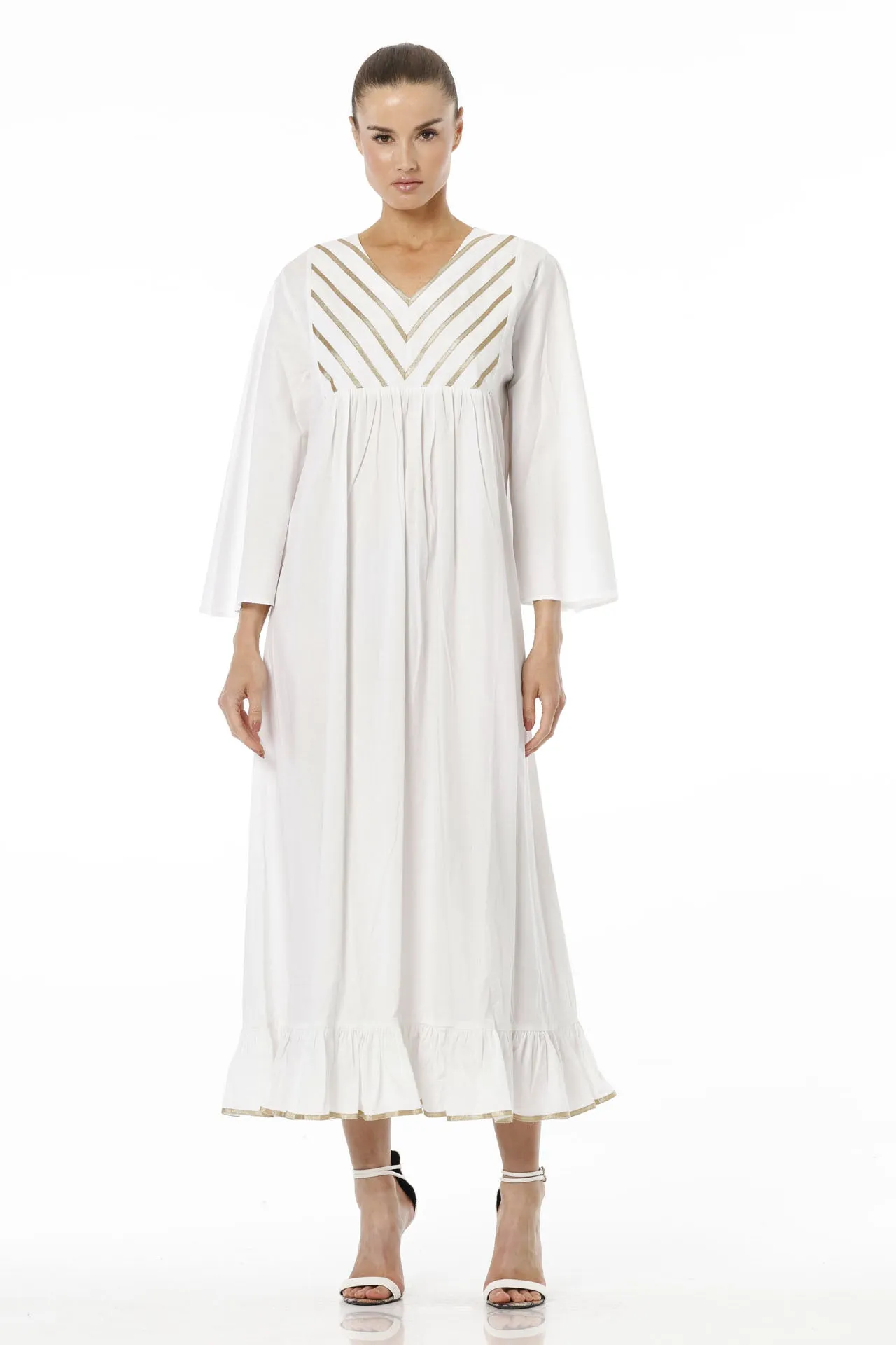 Full Sleeve White Cotton Maxi Dress