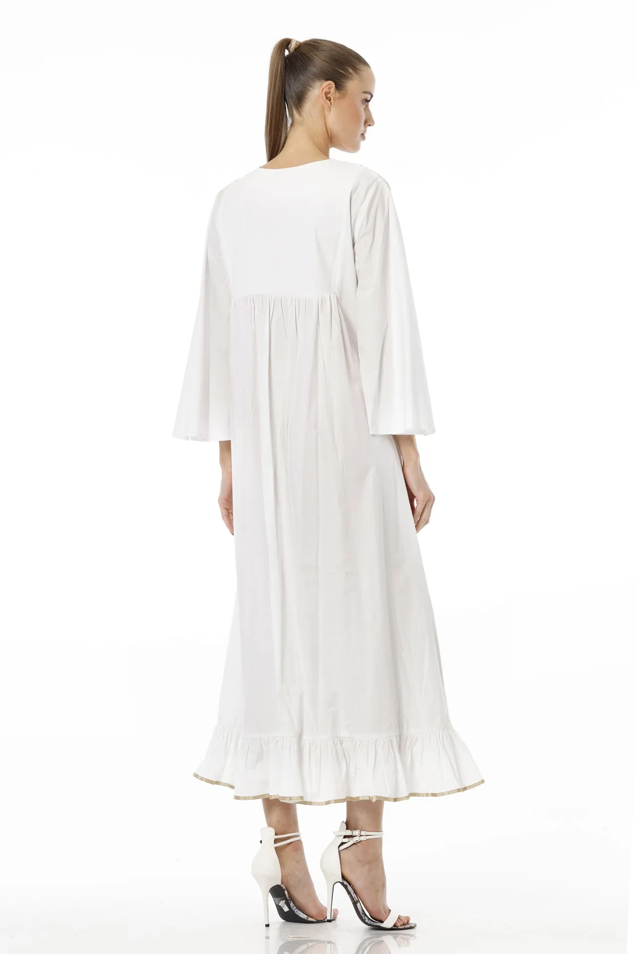 Full Sleeve White Cotton Maxi Dress