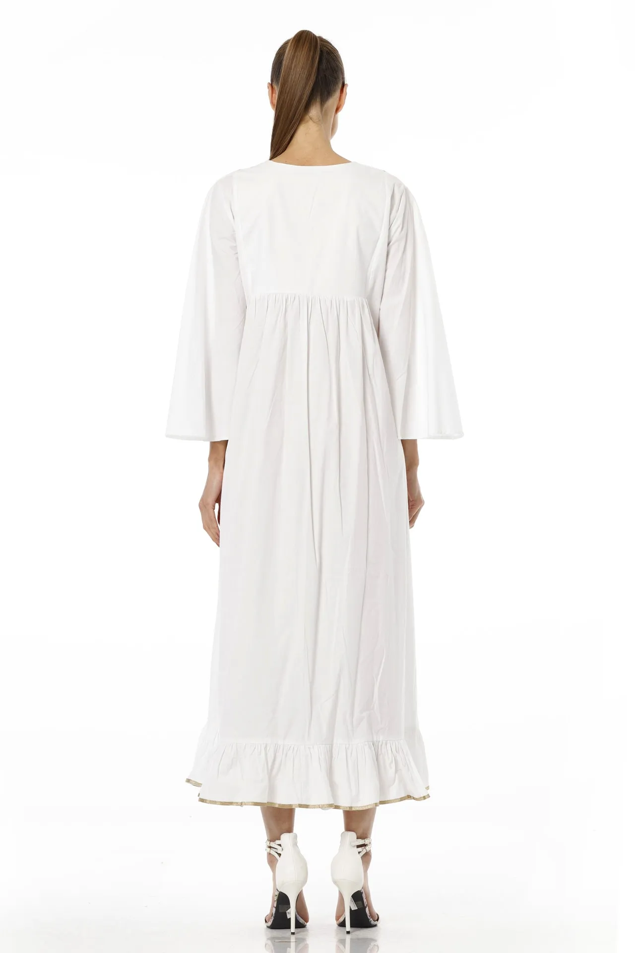 Full Sleeve White Cotton Maxi Dress