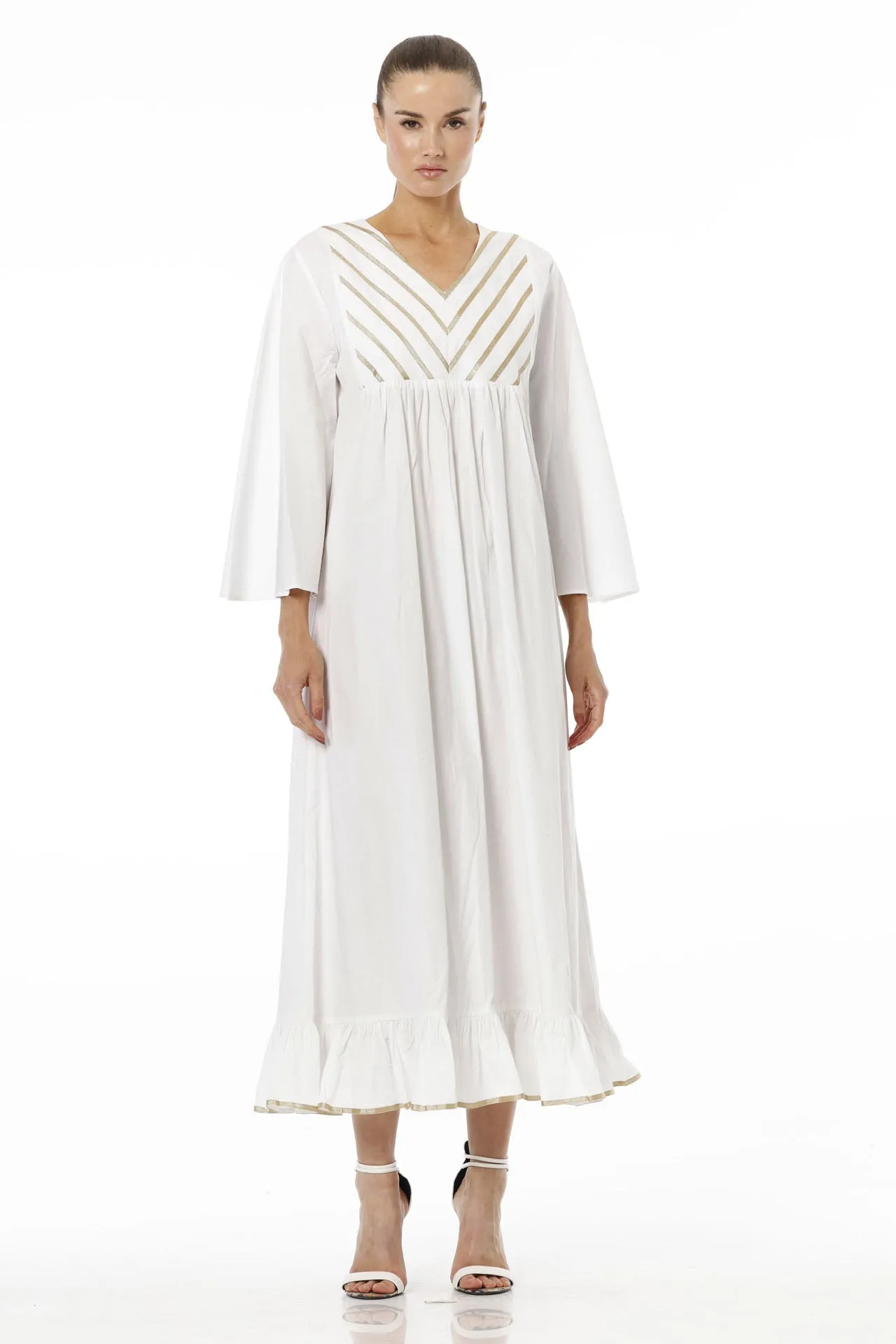 Full Sleeve White Cotton Maxi Dress