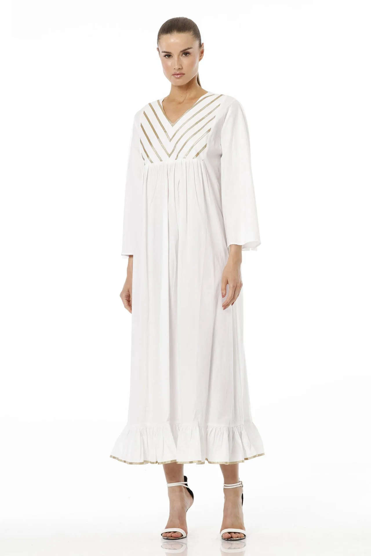 Full Sleeve White Cotton Maxi Dress