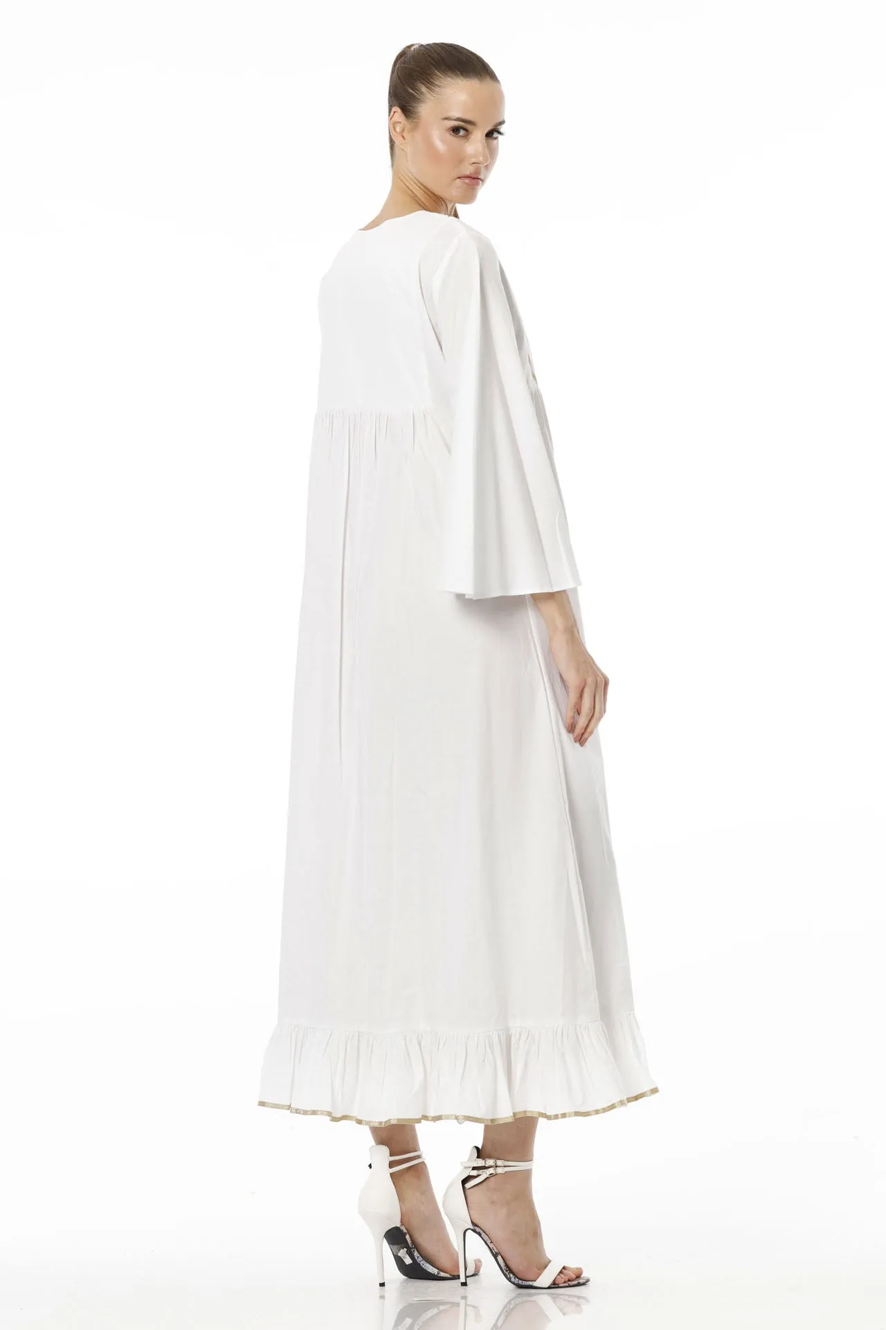Full Sleeve White Cotton Maxi Dress