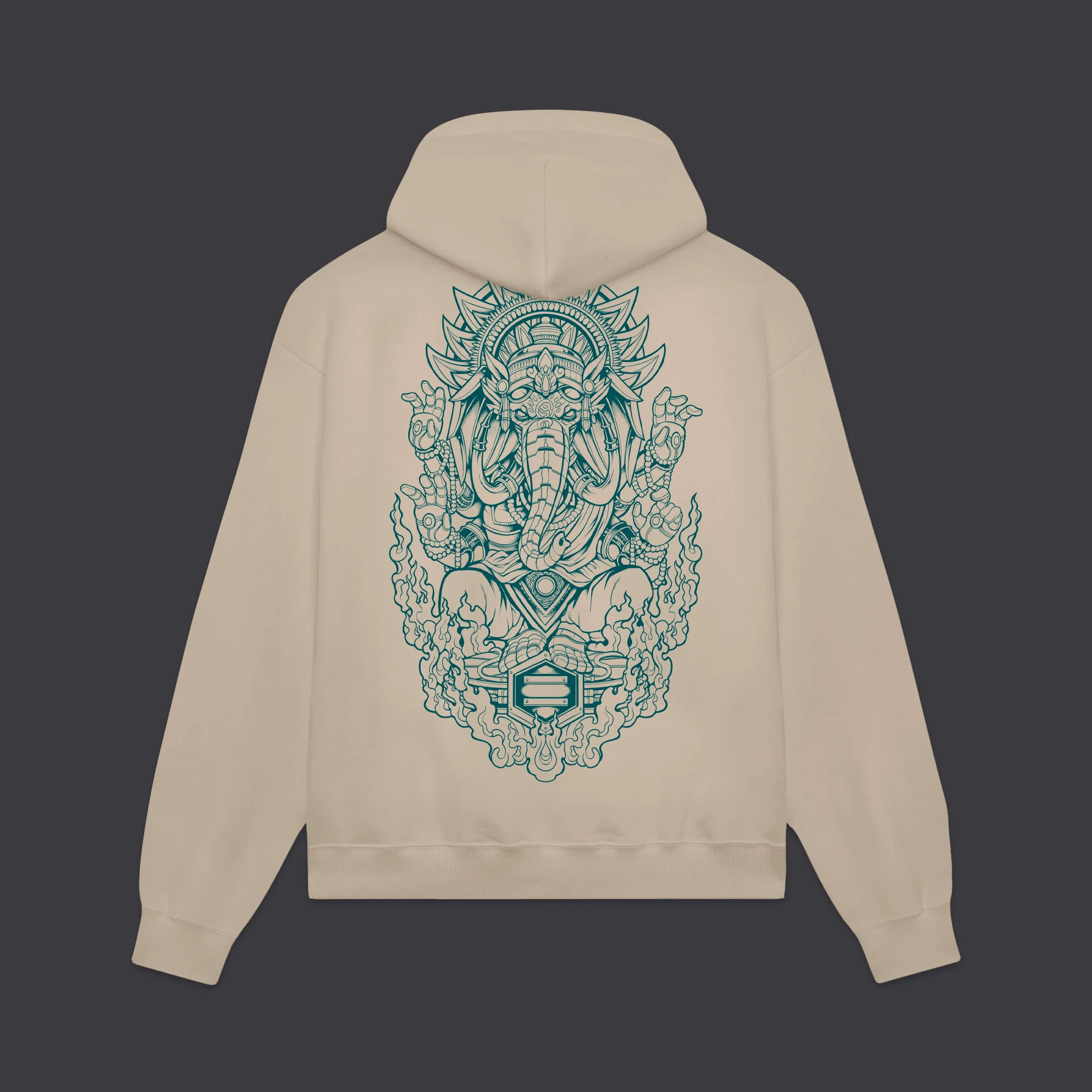 Ganesha Outline Hoodie Beige