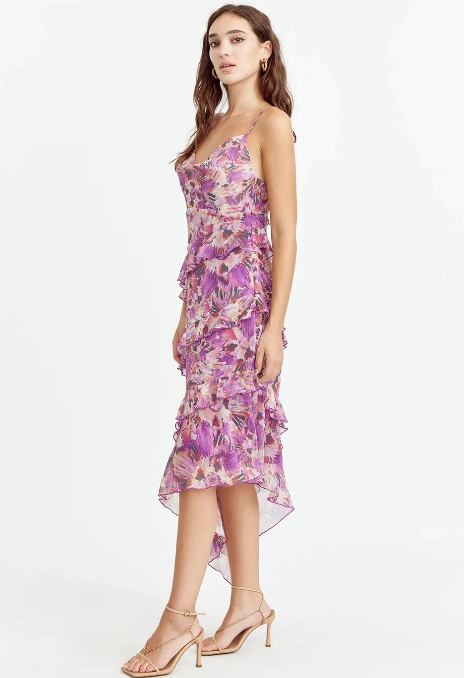 Gia Cowl Neck Frill Midi Dress