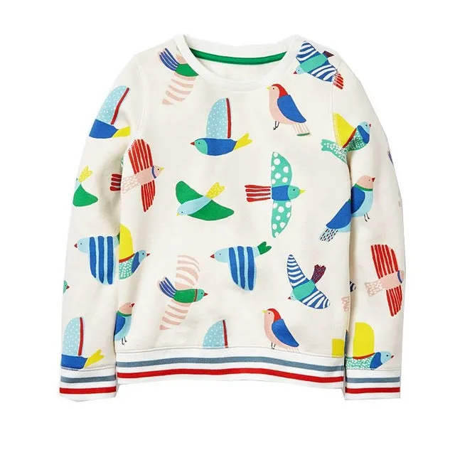 Girls Bird Print Sweatshirt, Size 2-7 Yrs