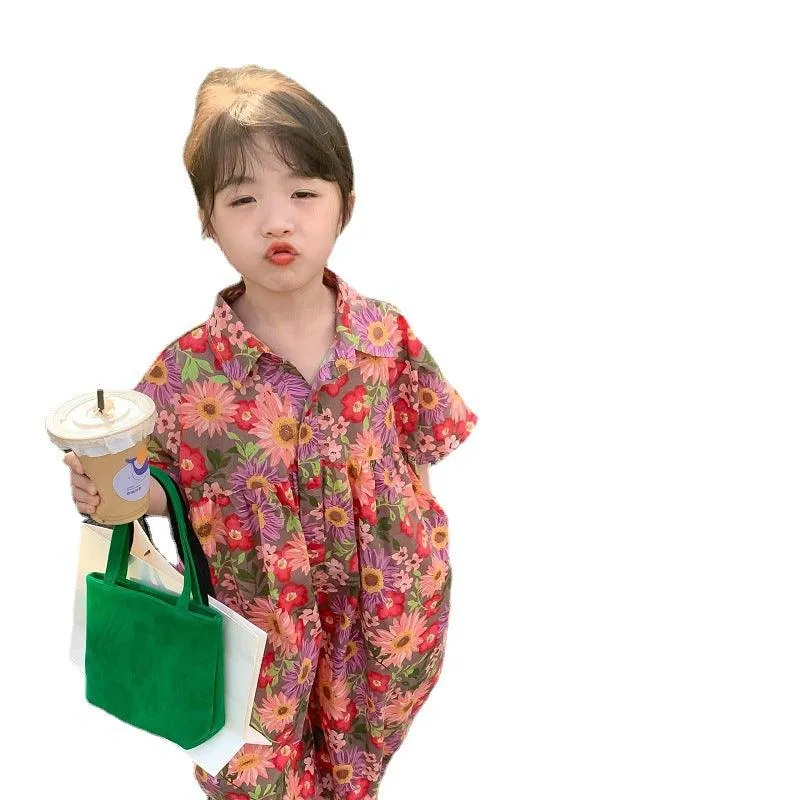 Girls' Cotton Jumpsuit One-piece Trousers