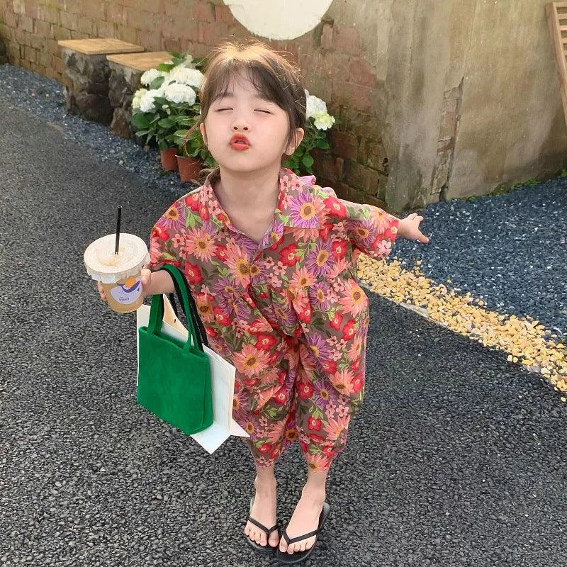 Girls' Cotton Jumpsuit One-piece Trousers