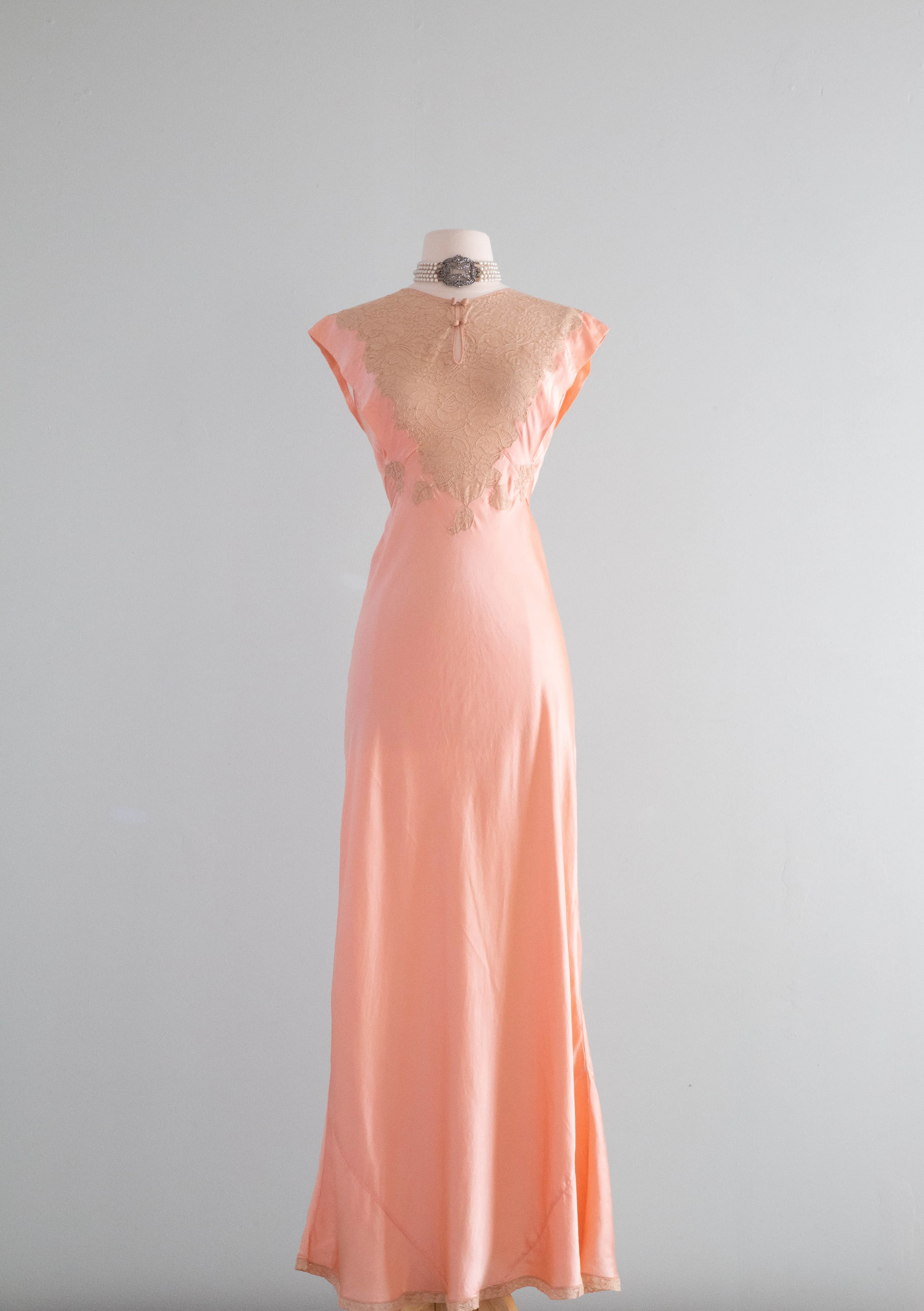 Gorgeous  Old Hollywood 1930's Peach Silk Charmeuse Bias Cut Slip Dress / SM