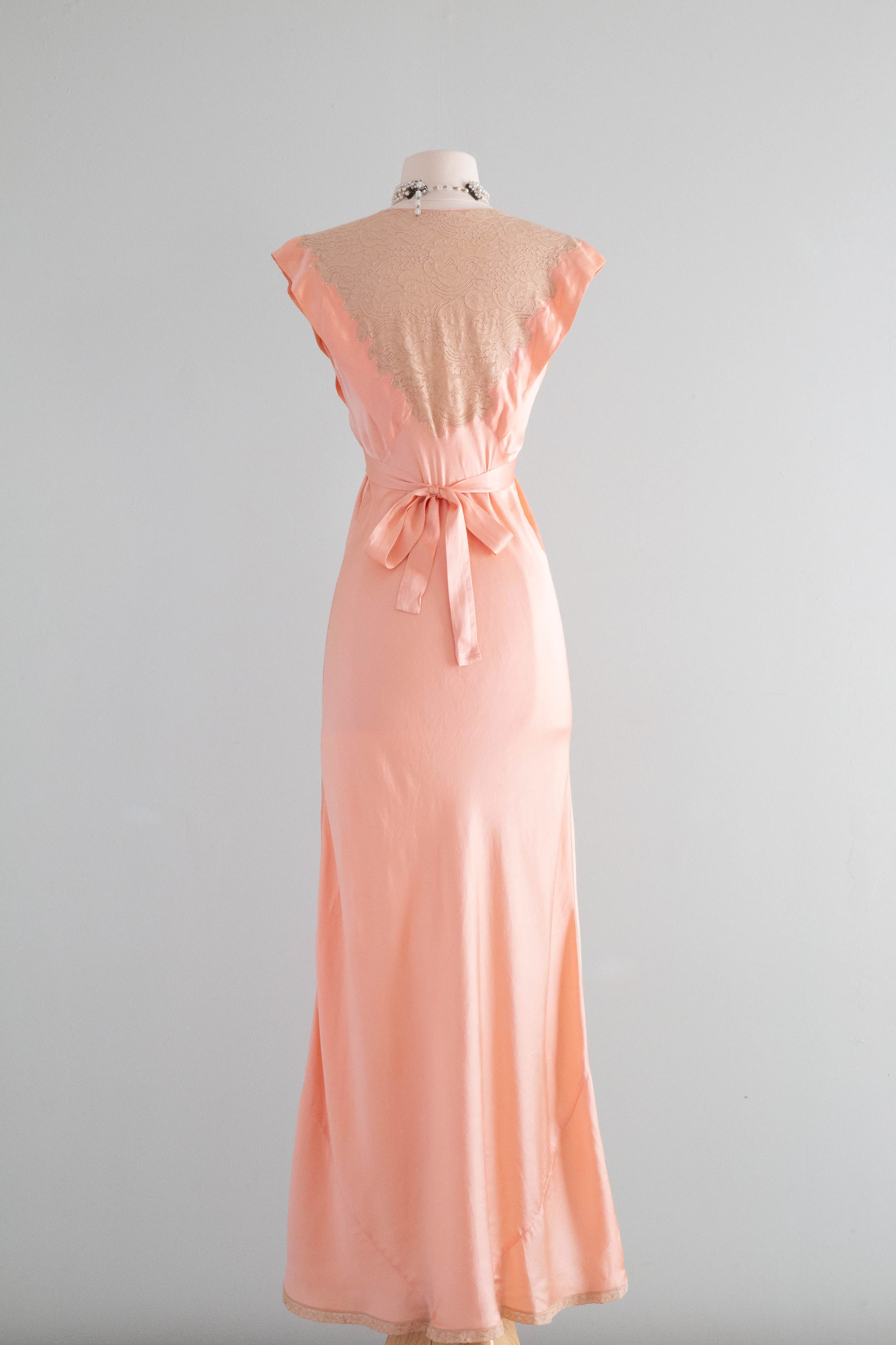 Gorgeous  Old Hollywood 1930's Peach Silk Charmeuse Bias Cut Slip Dress / SM