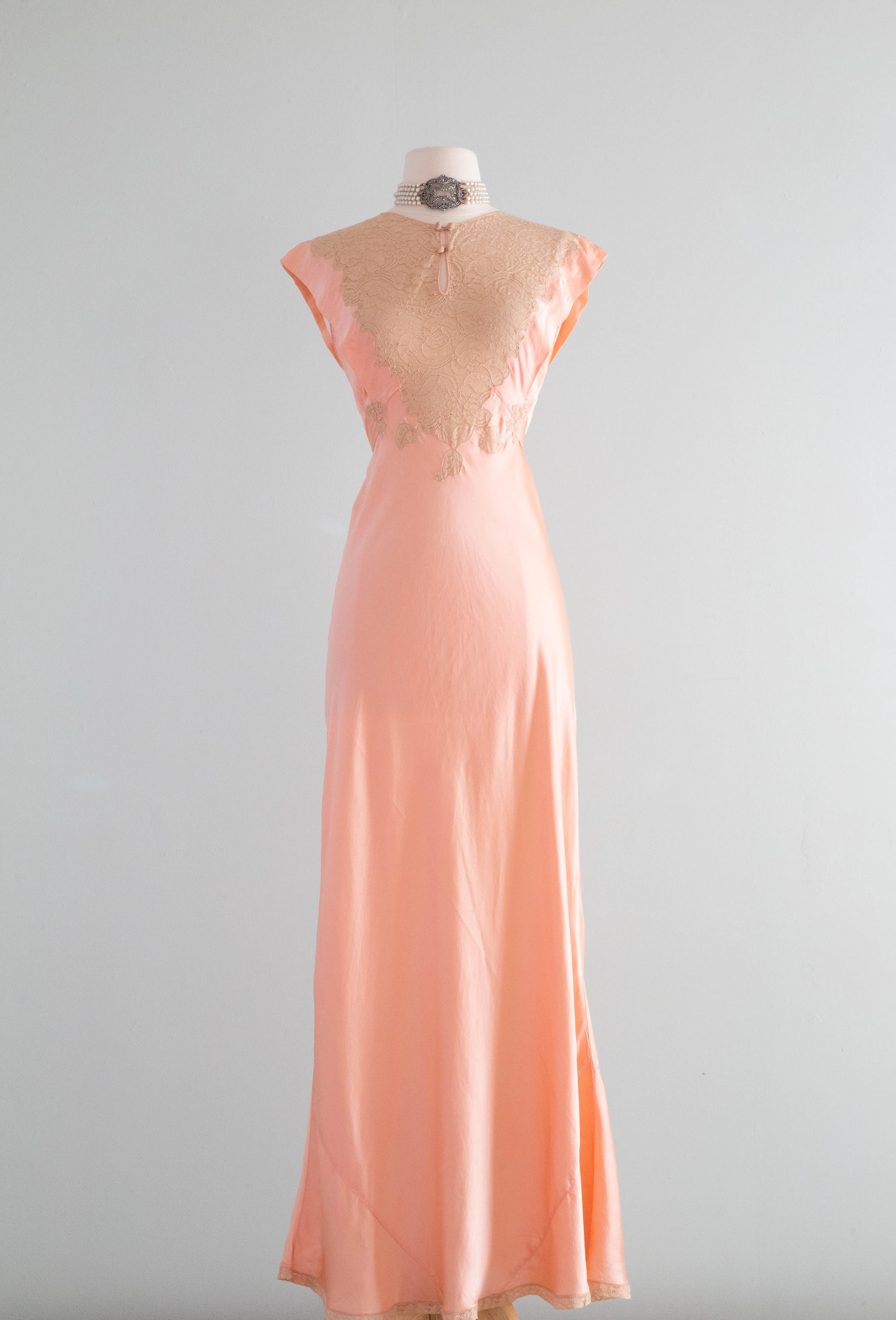 Gorgeous  Old Hollywood 1930's Peach Silk Charmeuse Bias Cut Slip Dress / SM