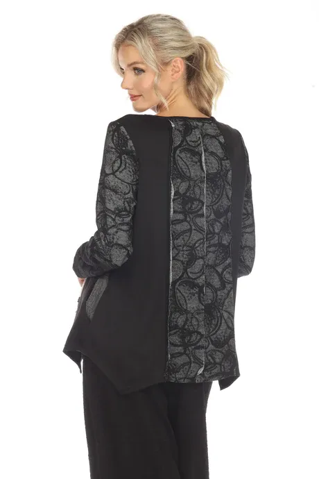 Gray Long Sleeve Pattern Asymmetric Tunic