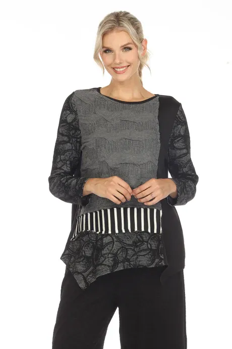 Gray Long Sleeve Pattern Asymmetric Tunic