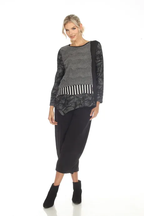 Gray Long Sleeve Pattern Asymmetric Tunic