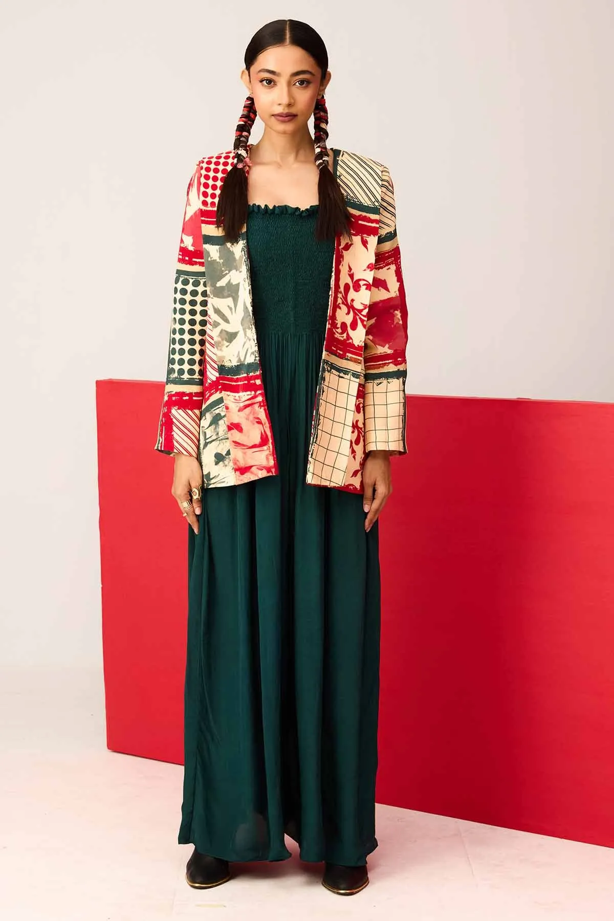Green Jumpsuit & Print Jacket