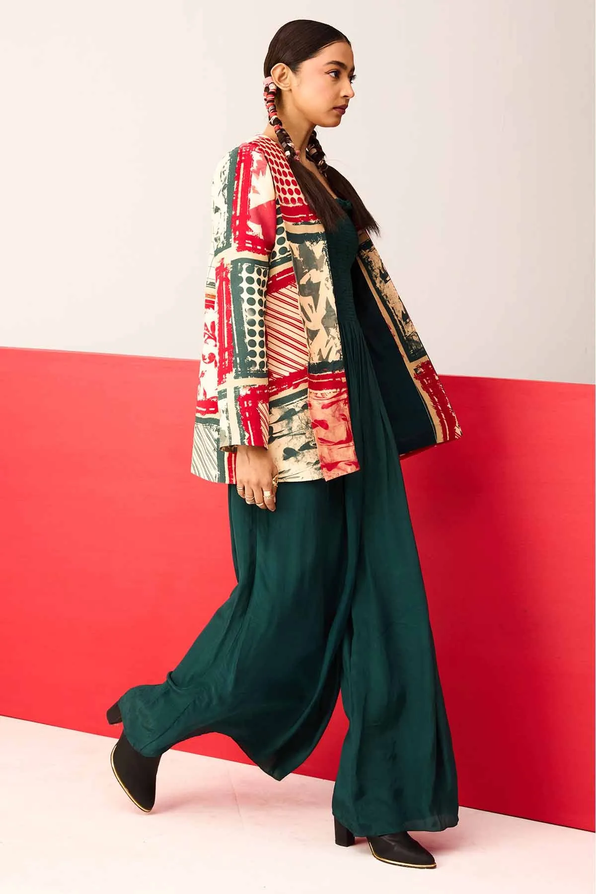 Green Jumpsuit & Print Jacket