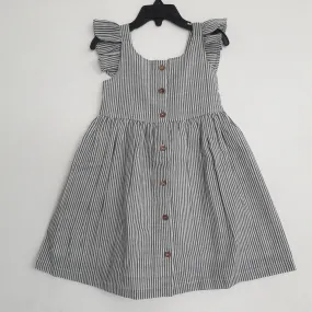 Grey Stripes Flutter Sleeves Dress