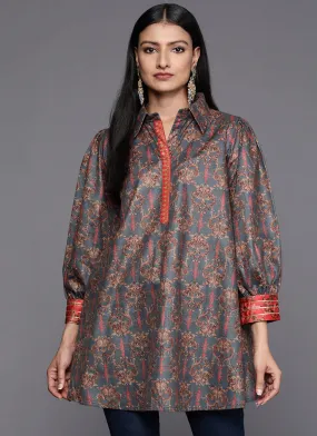Grey Velvet Printed Tunic