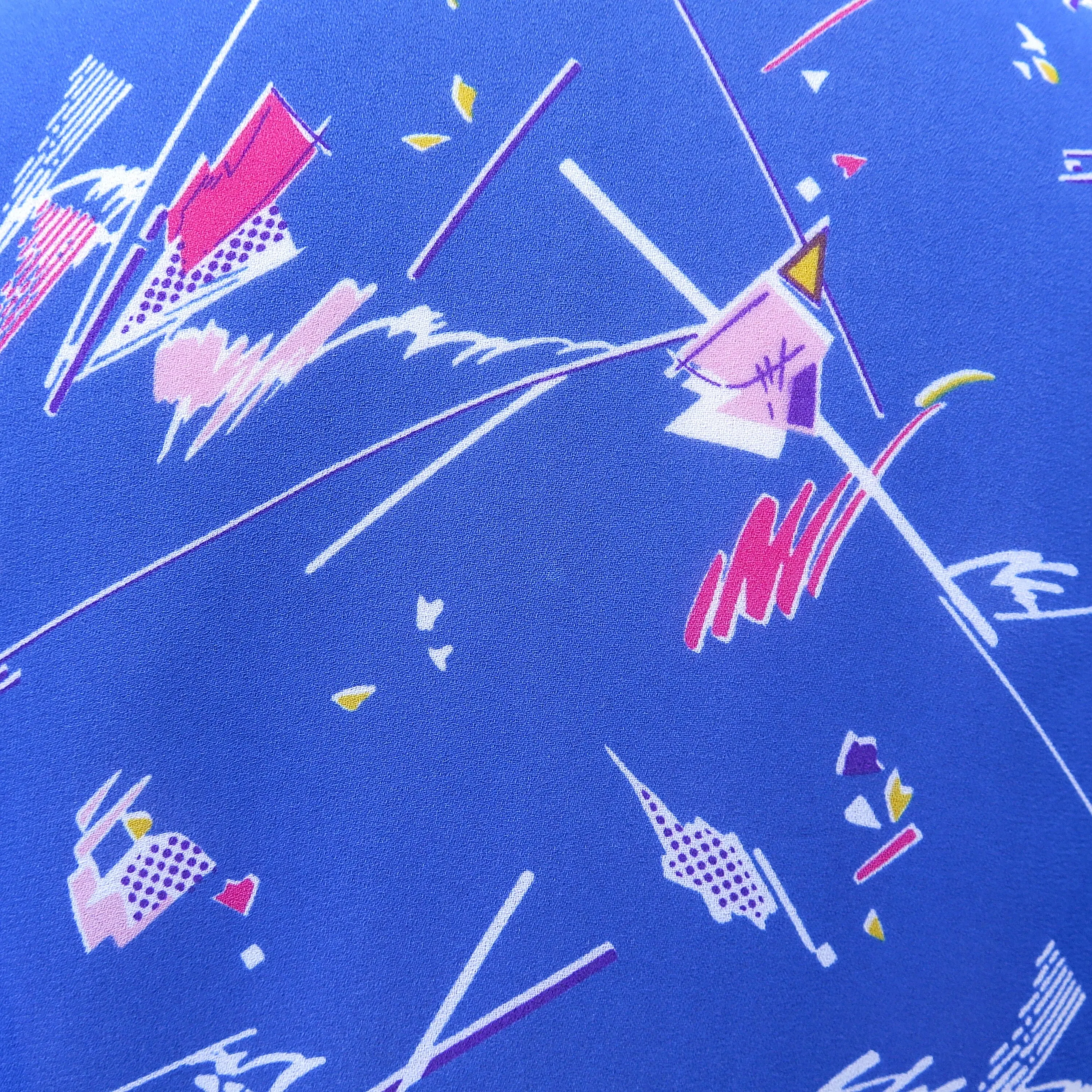 Iggy poppers | Vintage 1970s 1980d Blue abstract pop art funky print Long sleeve cobalt blue dress
