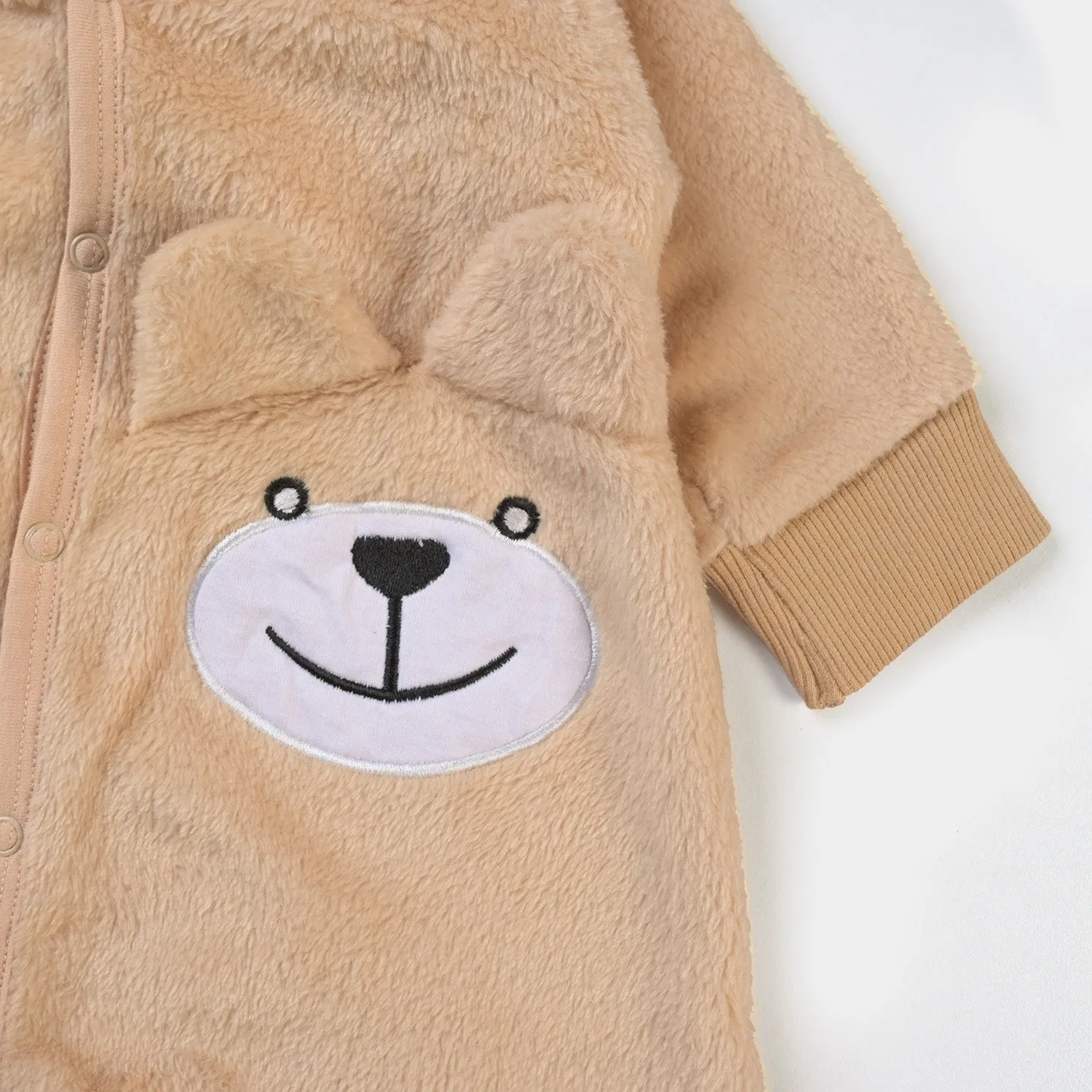 Infant Unisex Sherpa Romper Bear Face-BROWN
