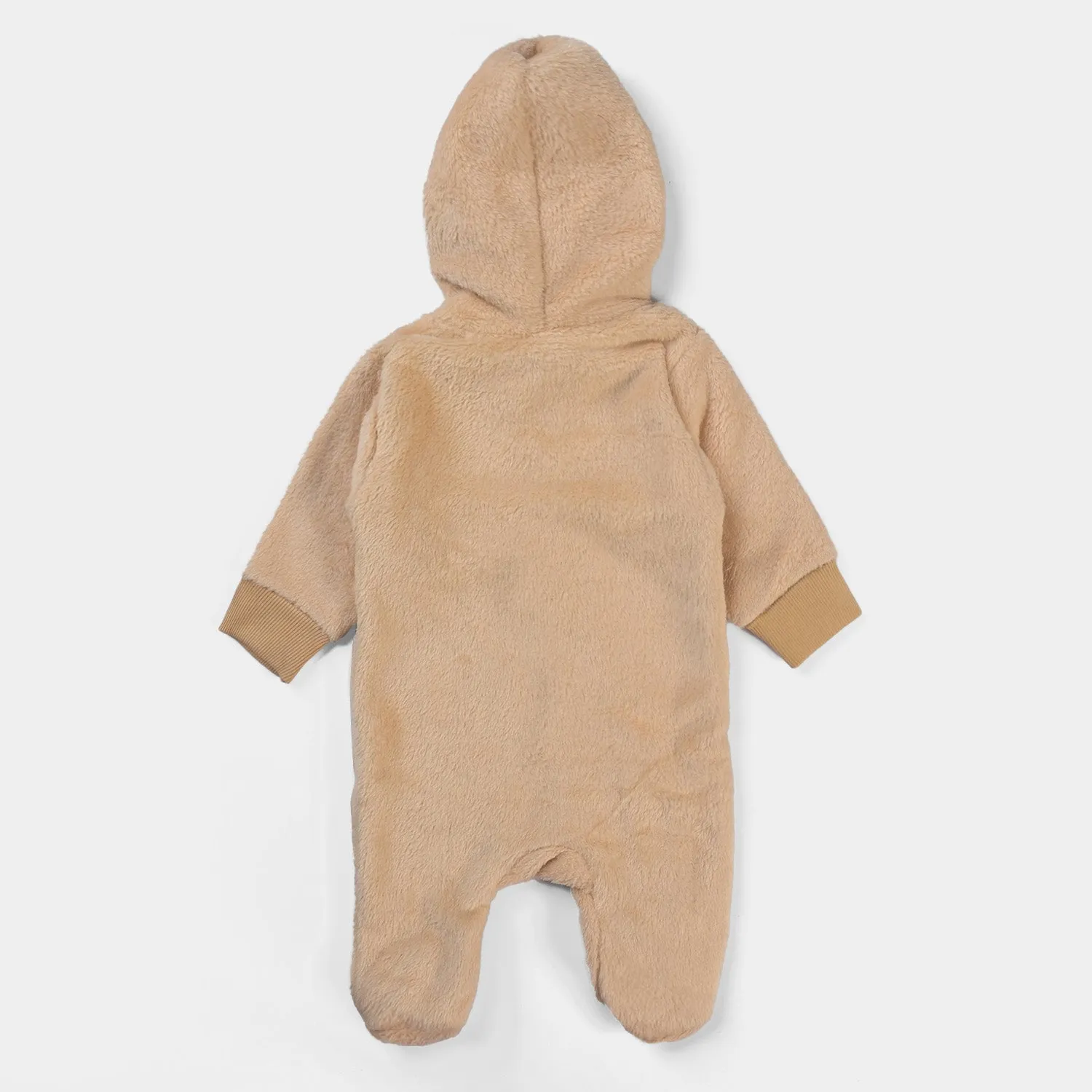 Infant Unisex Sherpa Romper Bear Face-BROWN