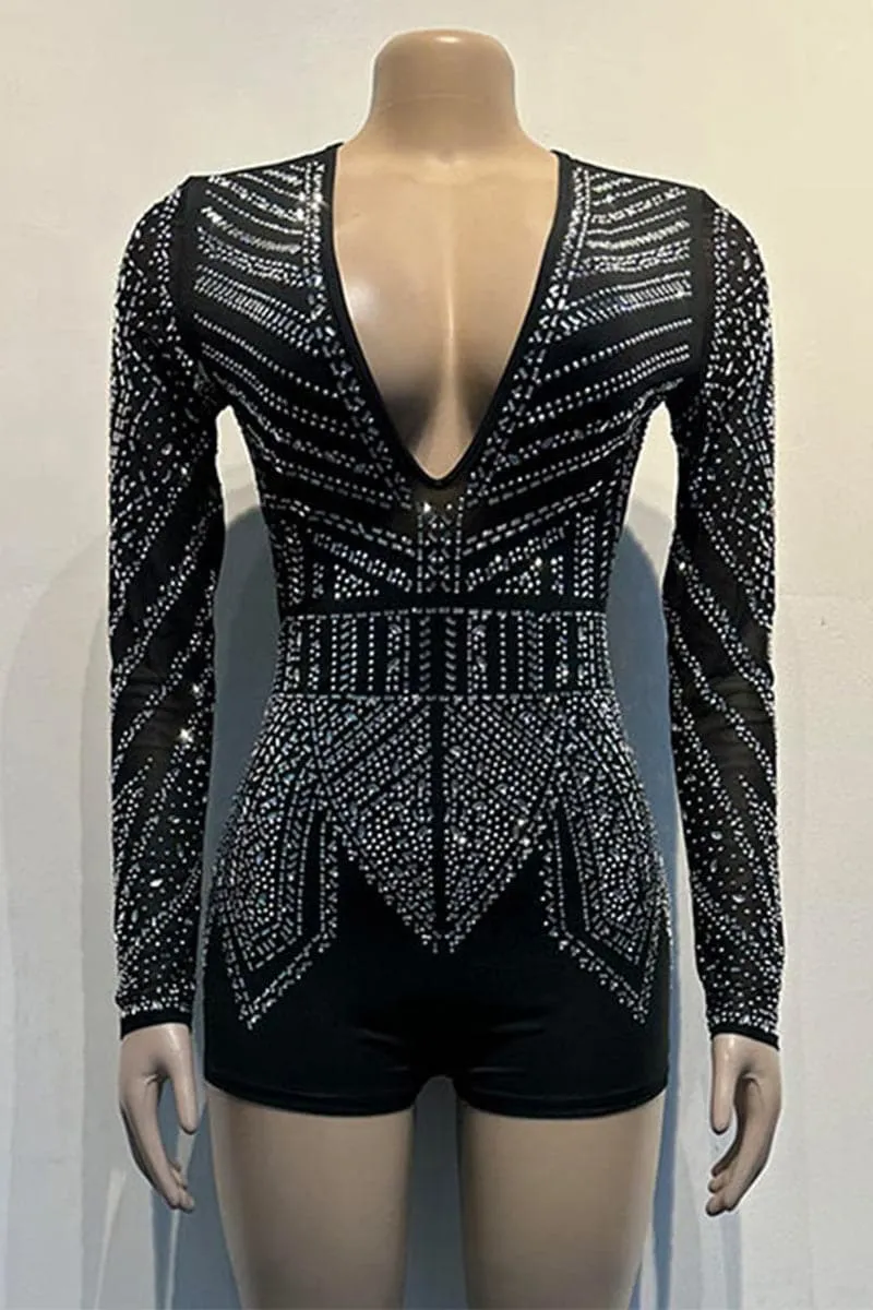 JC403 Rhinestones Mesh Rompers