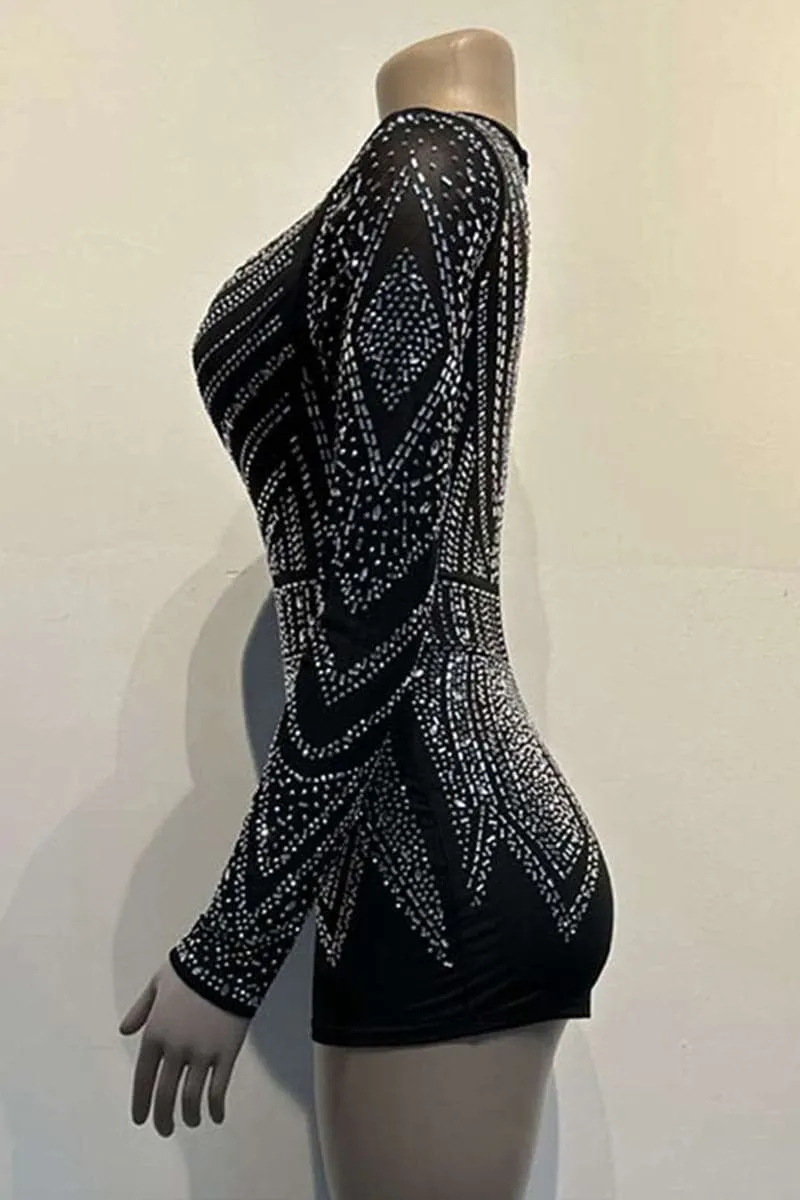 JC403 Rhinestones Mesh Rompers