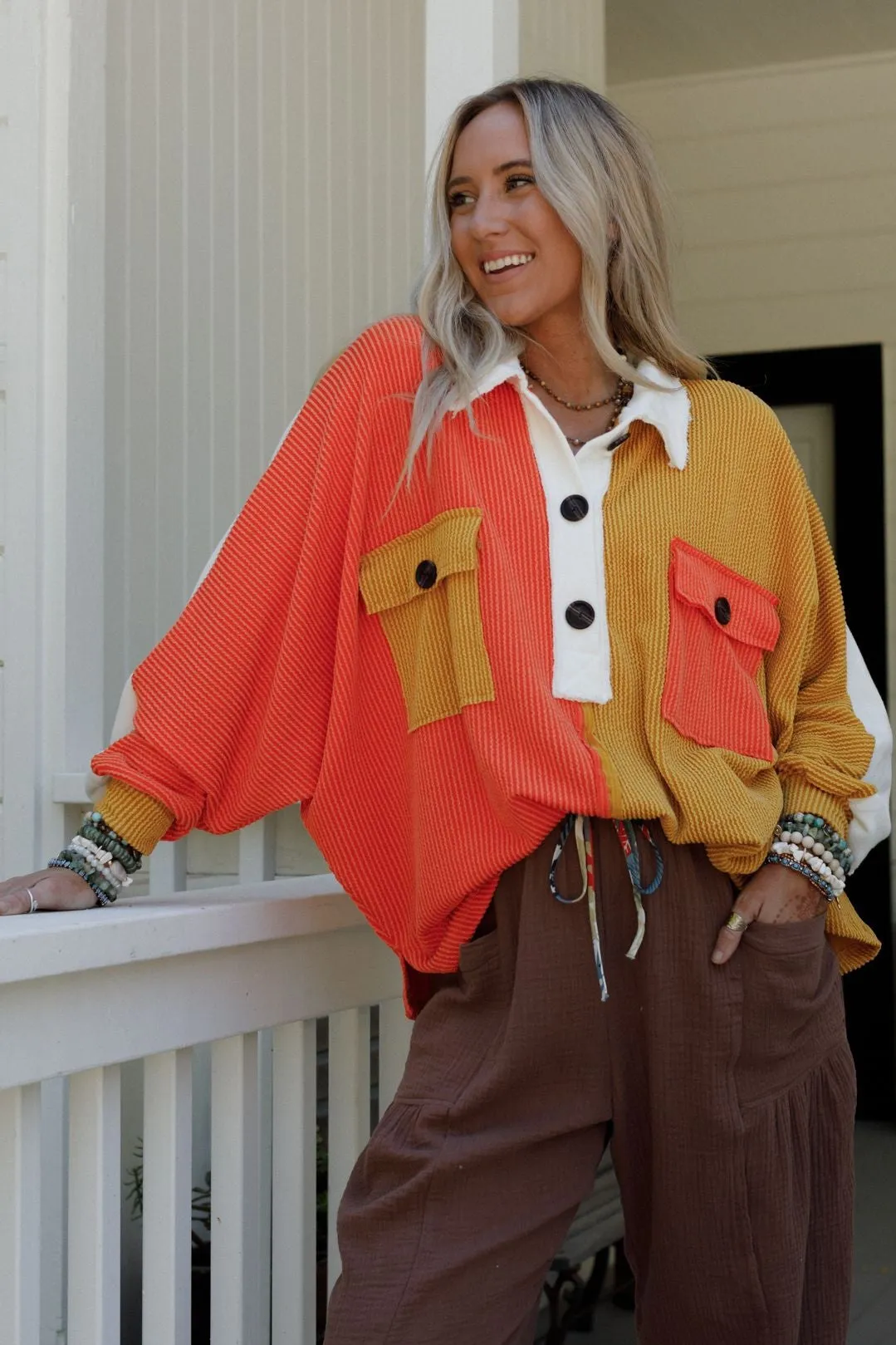 Jodi Color Block Ribbed Top - Mustard
