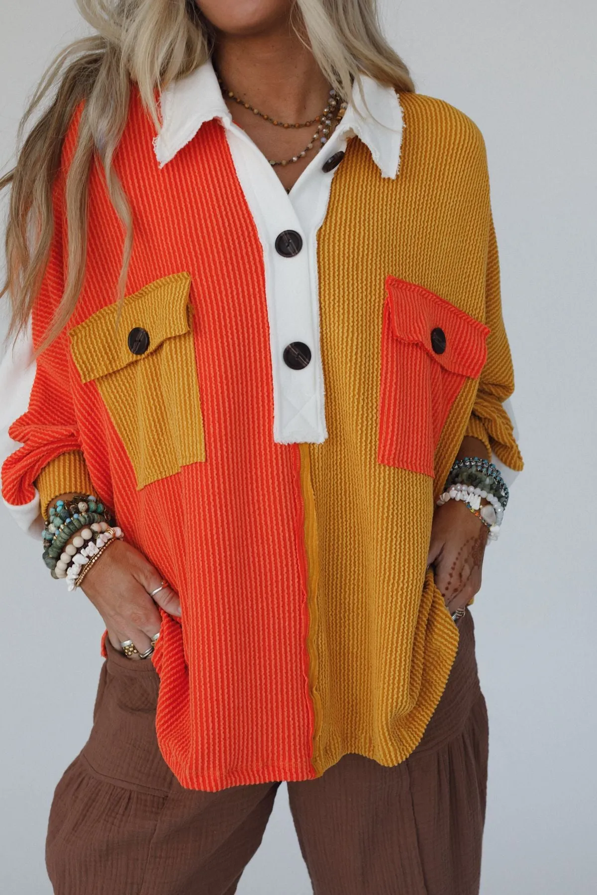Jodi Color Block Ribbed Top - Mustard