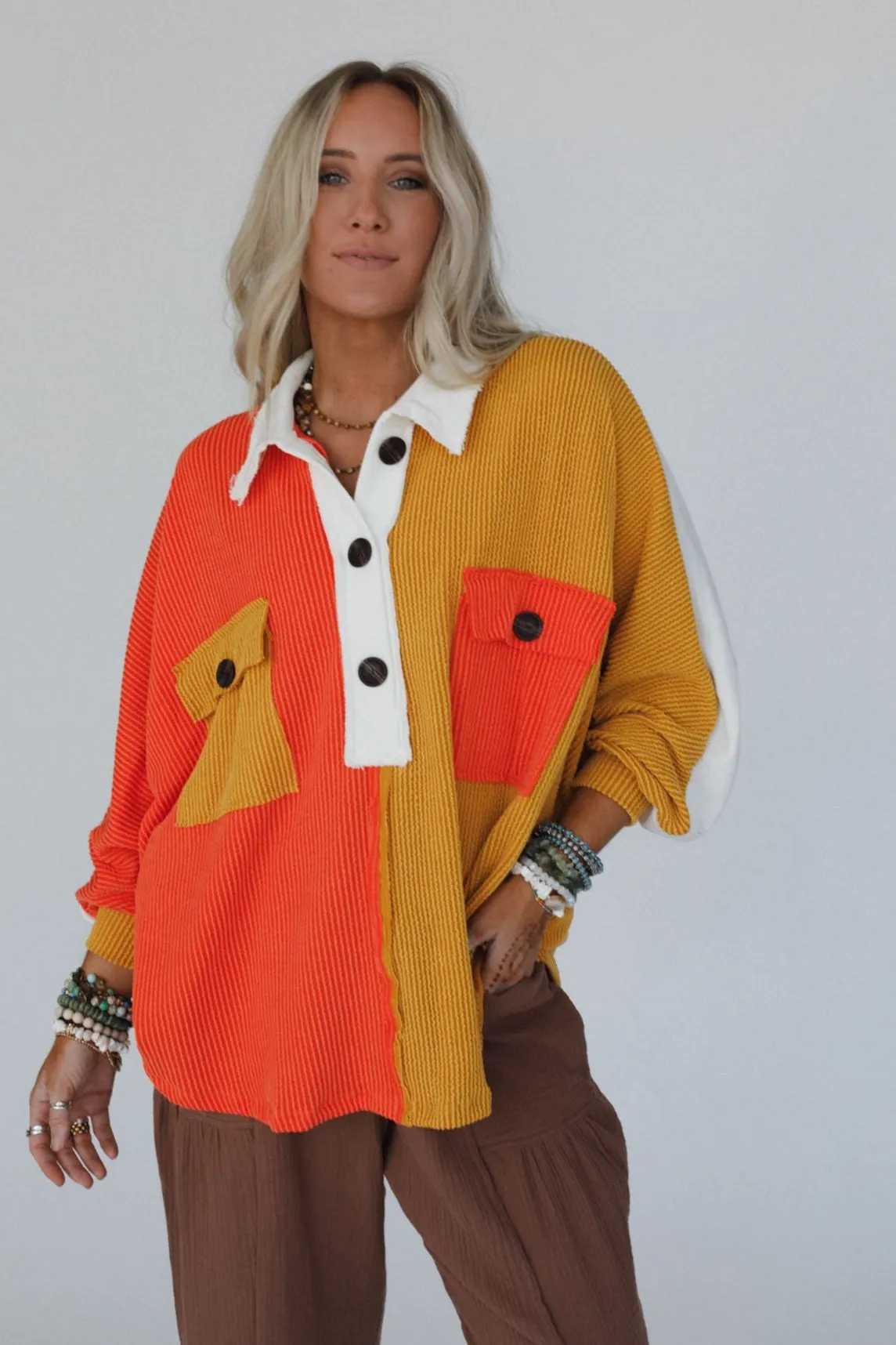 Jodi Color Block Ribbed Top - Mustard